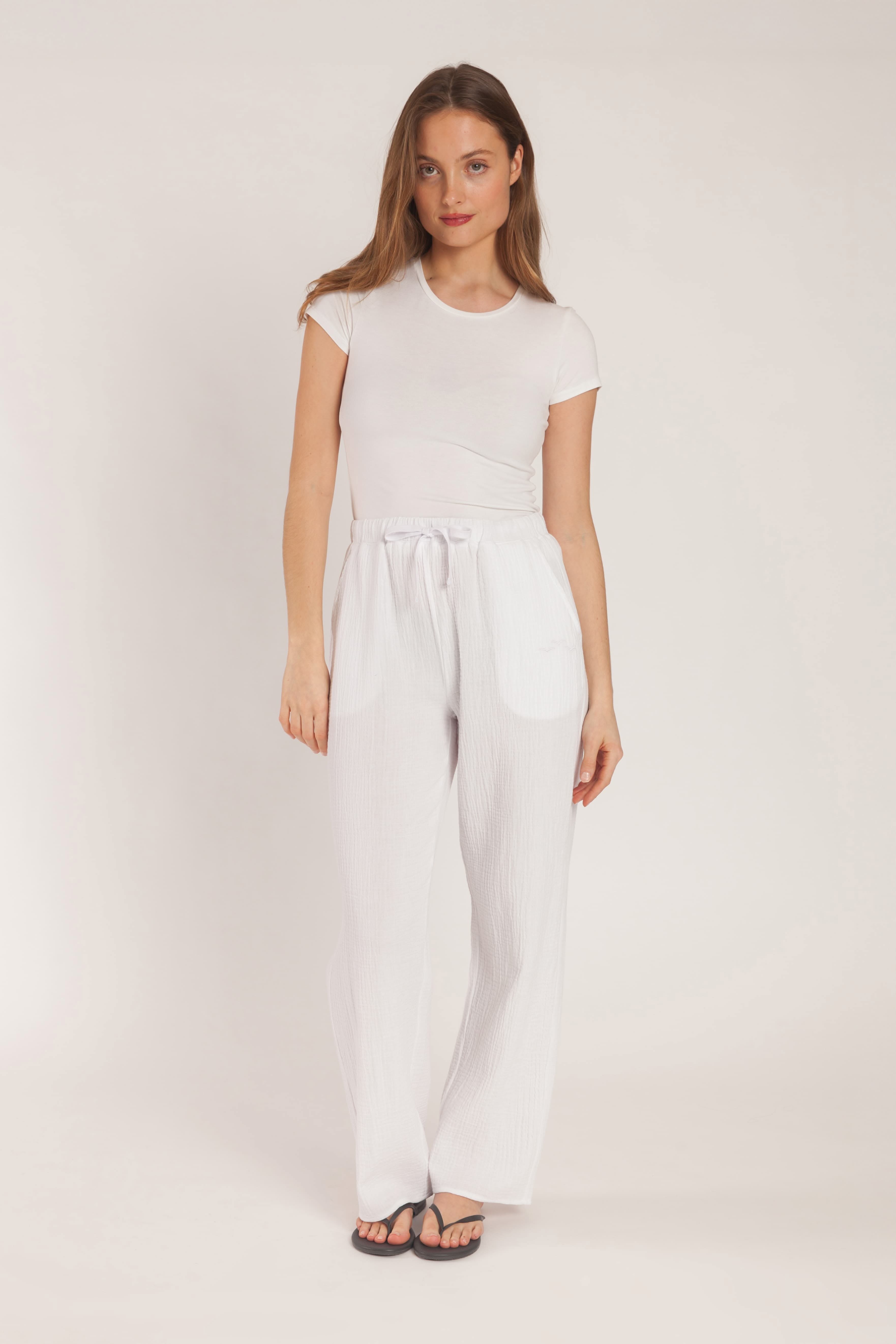 Rielle Cotton Gauze straight leg pants in white