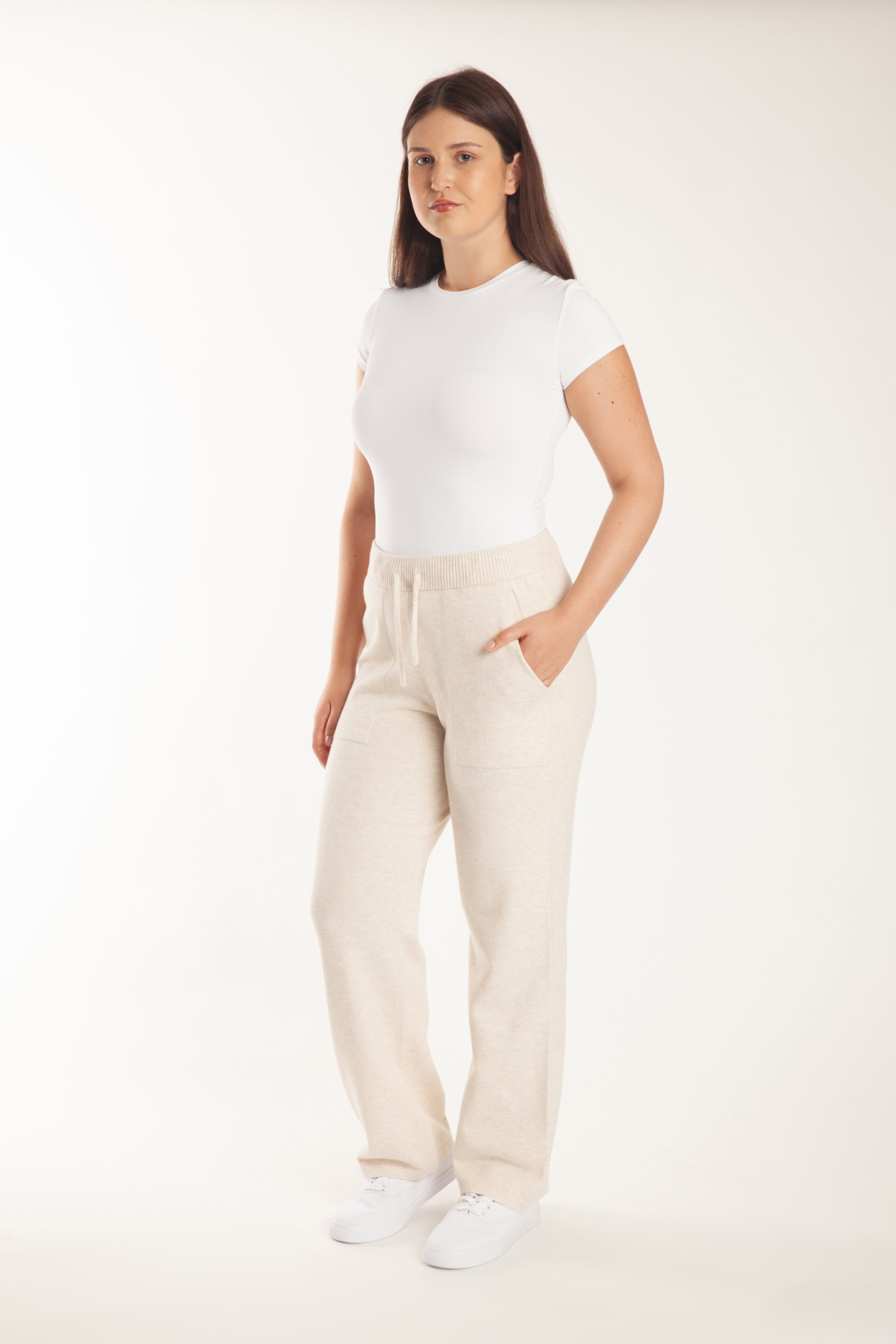 Sweater Knit Straight-Leg Pants in Heather Beige - Lazypants