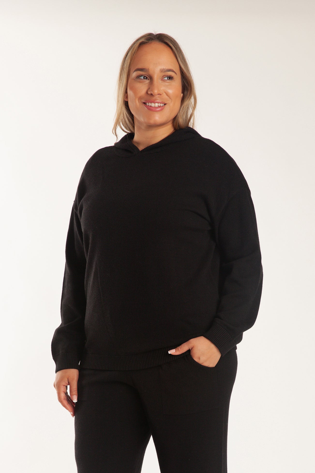 Sweater Knit Hoodie in Black - Lazypants