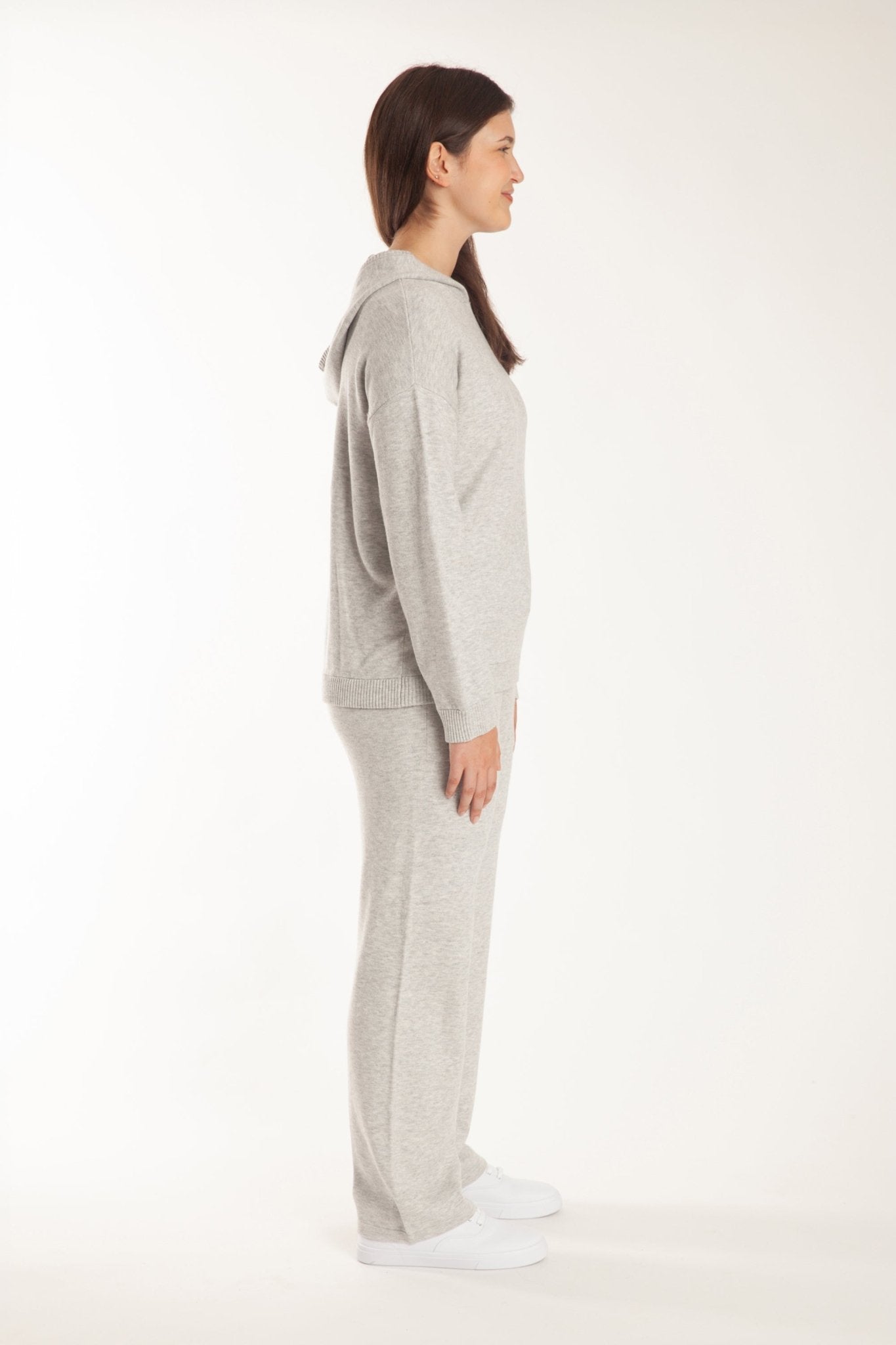 Sweater Knit Hoodie in Light Heather Grey - Lazypants