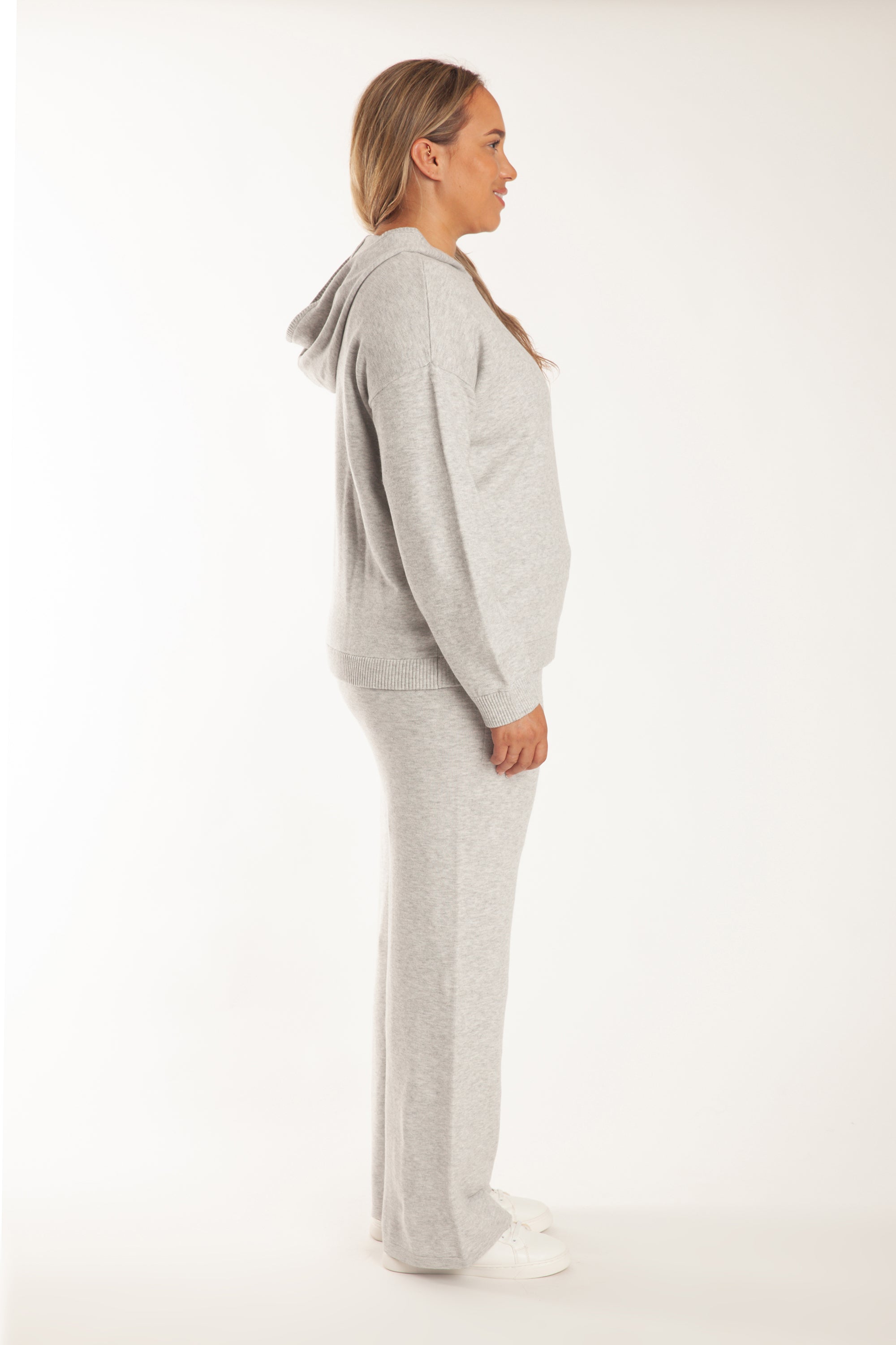 Sweater Knit Hoodie in Light Heather Grey - Lazypants
