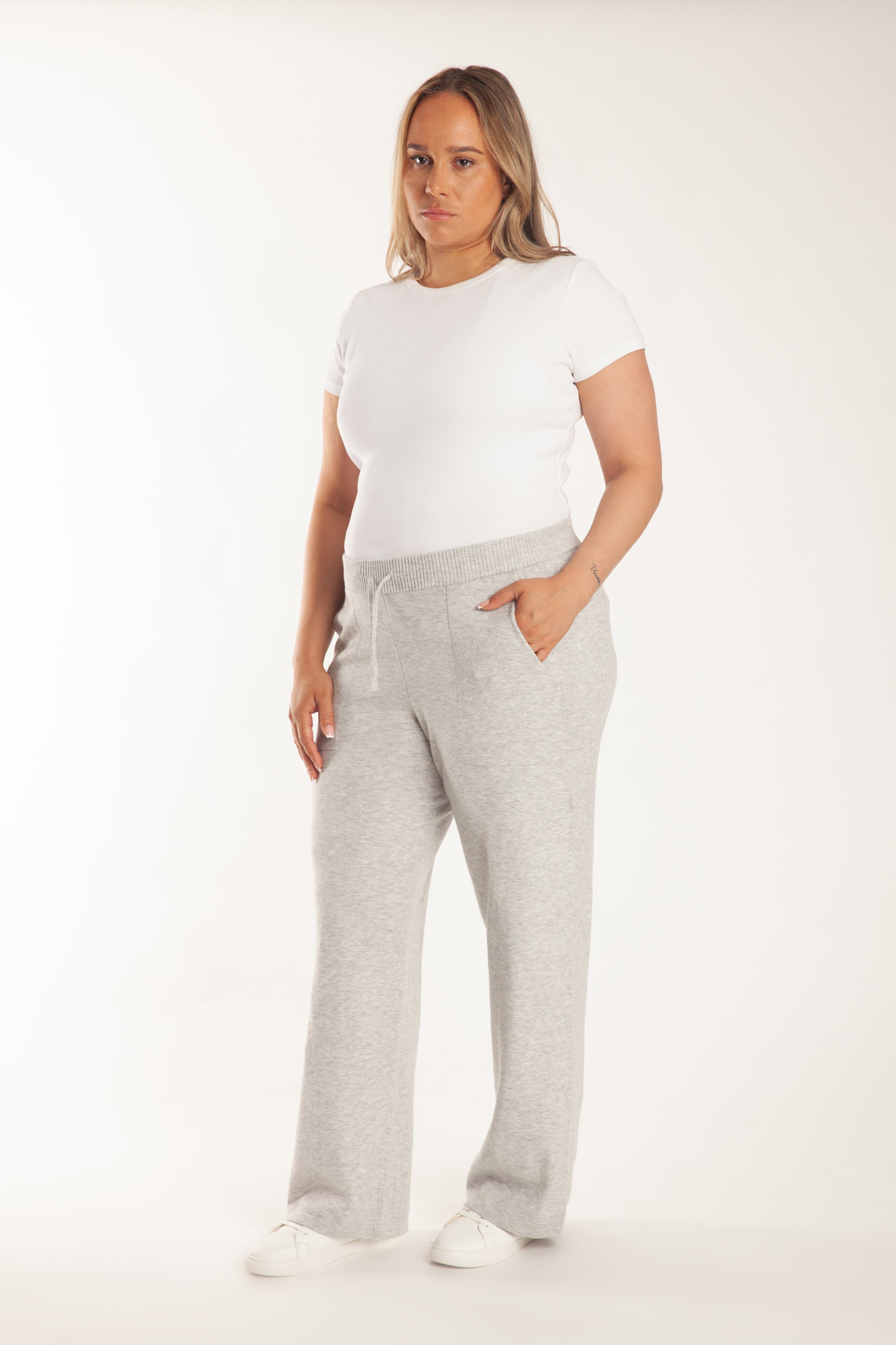 Sweater Knit Straight-Leg Pants in Light Heather Grey - Lazypants