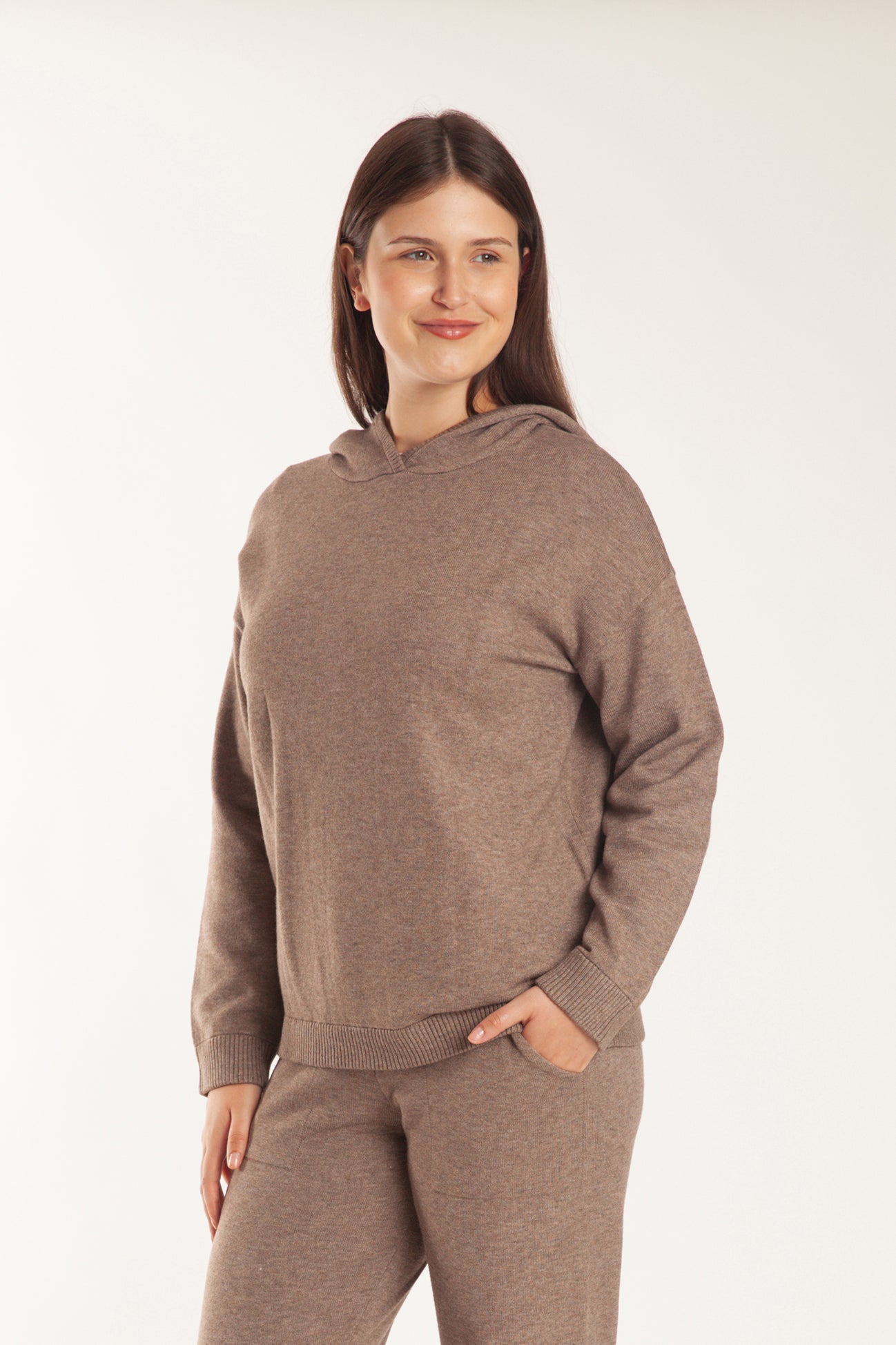 Sweater Knit Hoodie in Heather Taupe - Lazypants