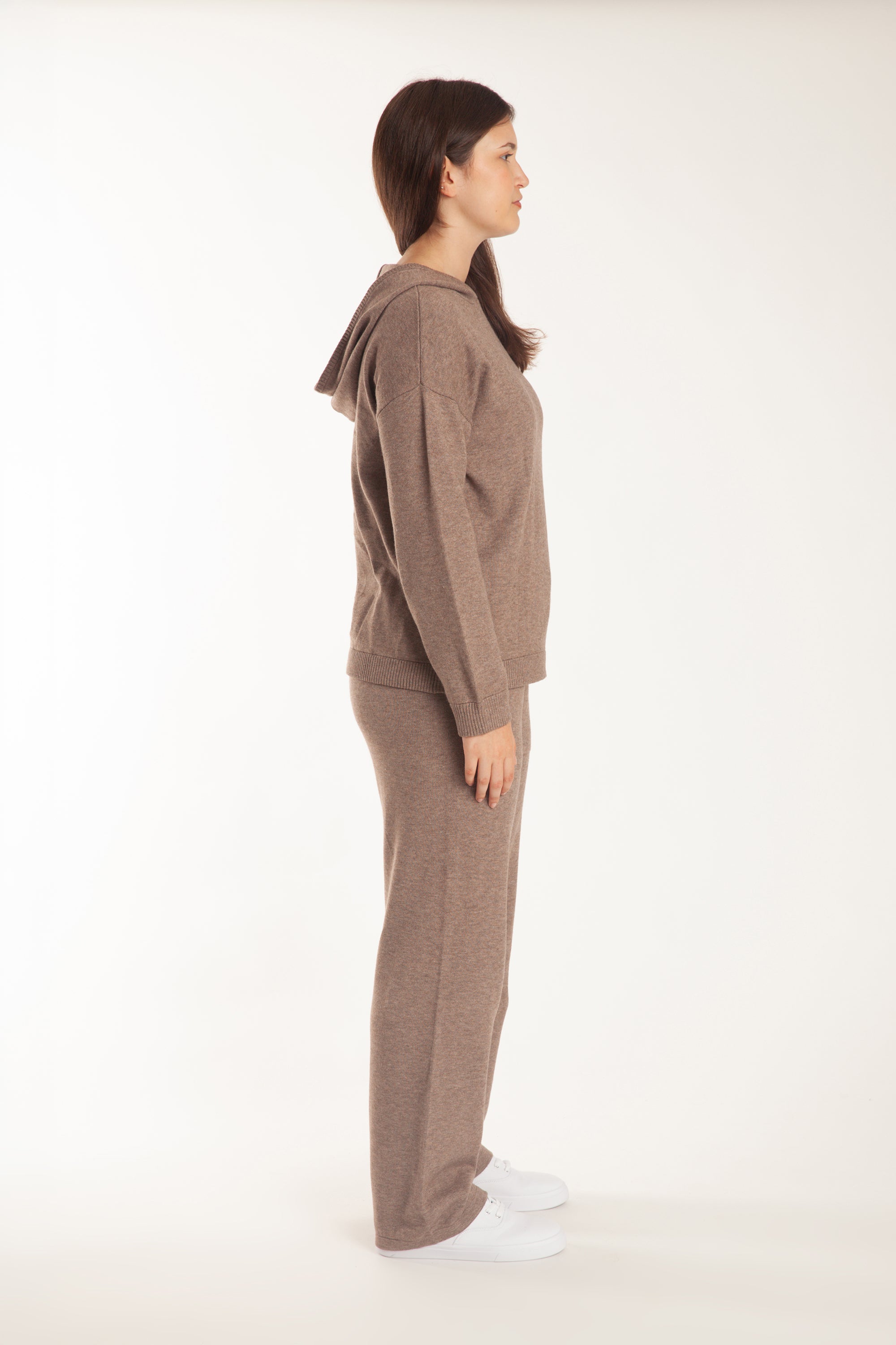 Sweater Knit Hoodie in Heather Taupe - Lazypants