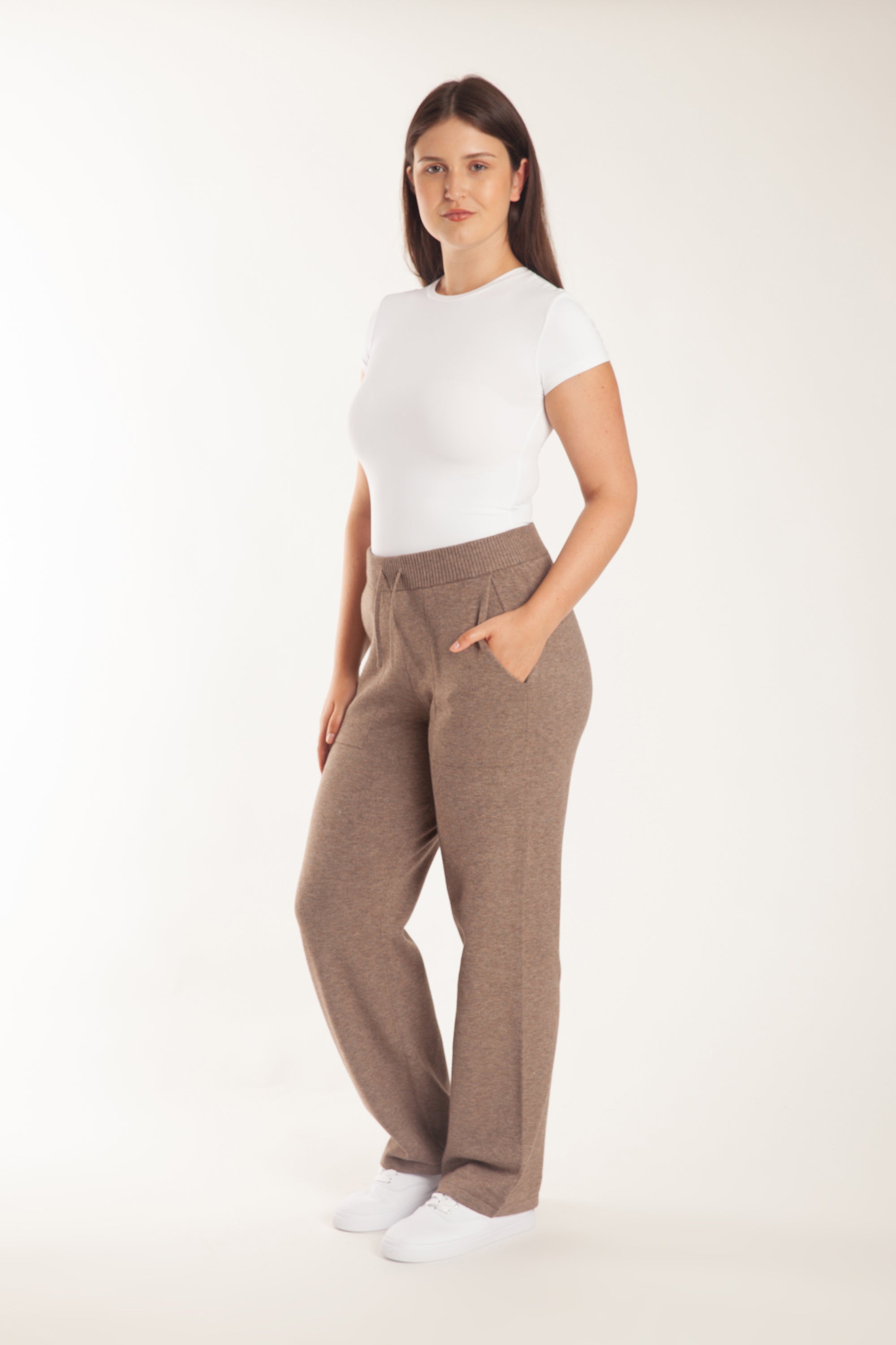 Sweater Knit Straight-Leg Pants in Heather Taupe - Lazypants