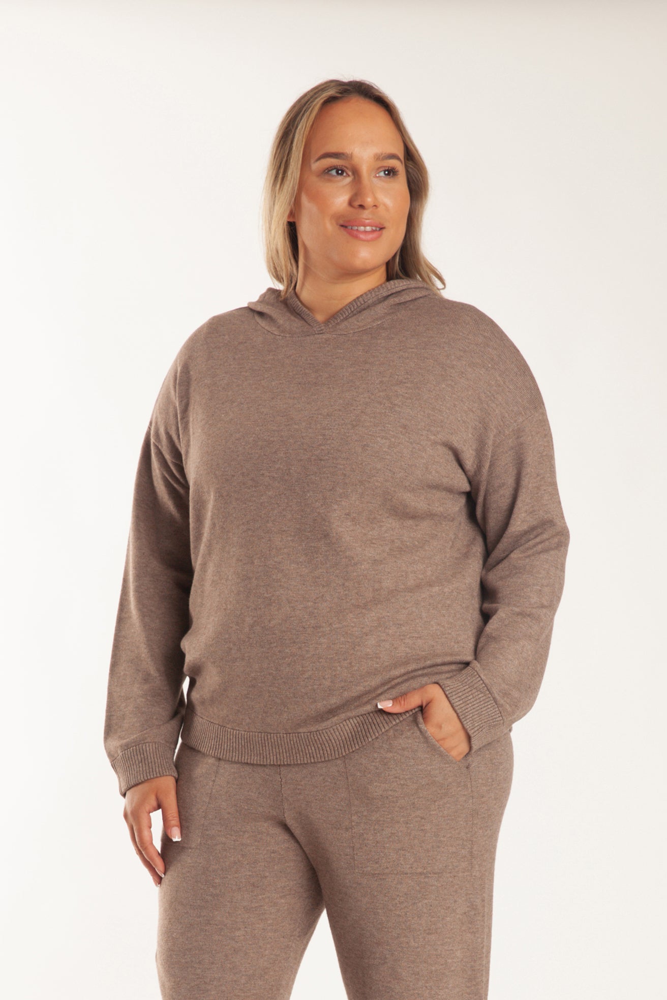 Sweater Knit Hoodie in Heather Taupe - Lazypants
