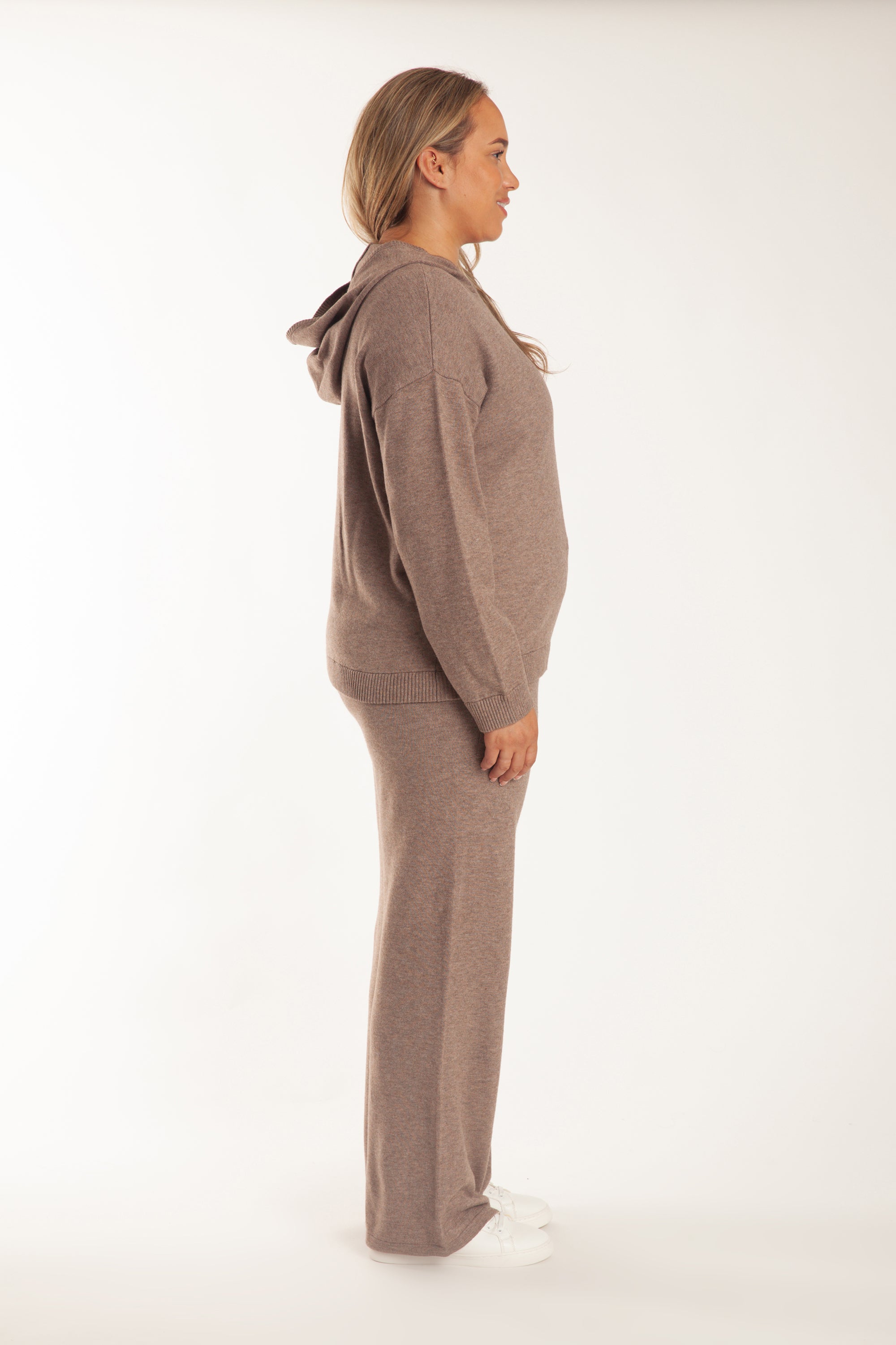 Sweater Knit Hoodie in Heather Taupe - Lazypants