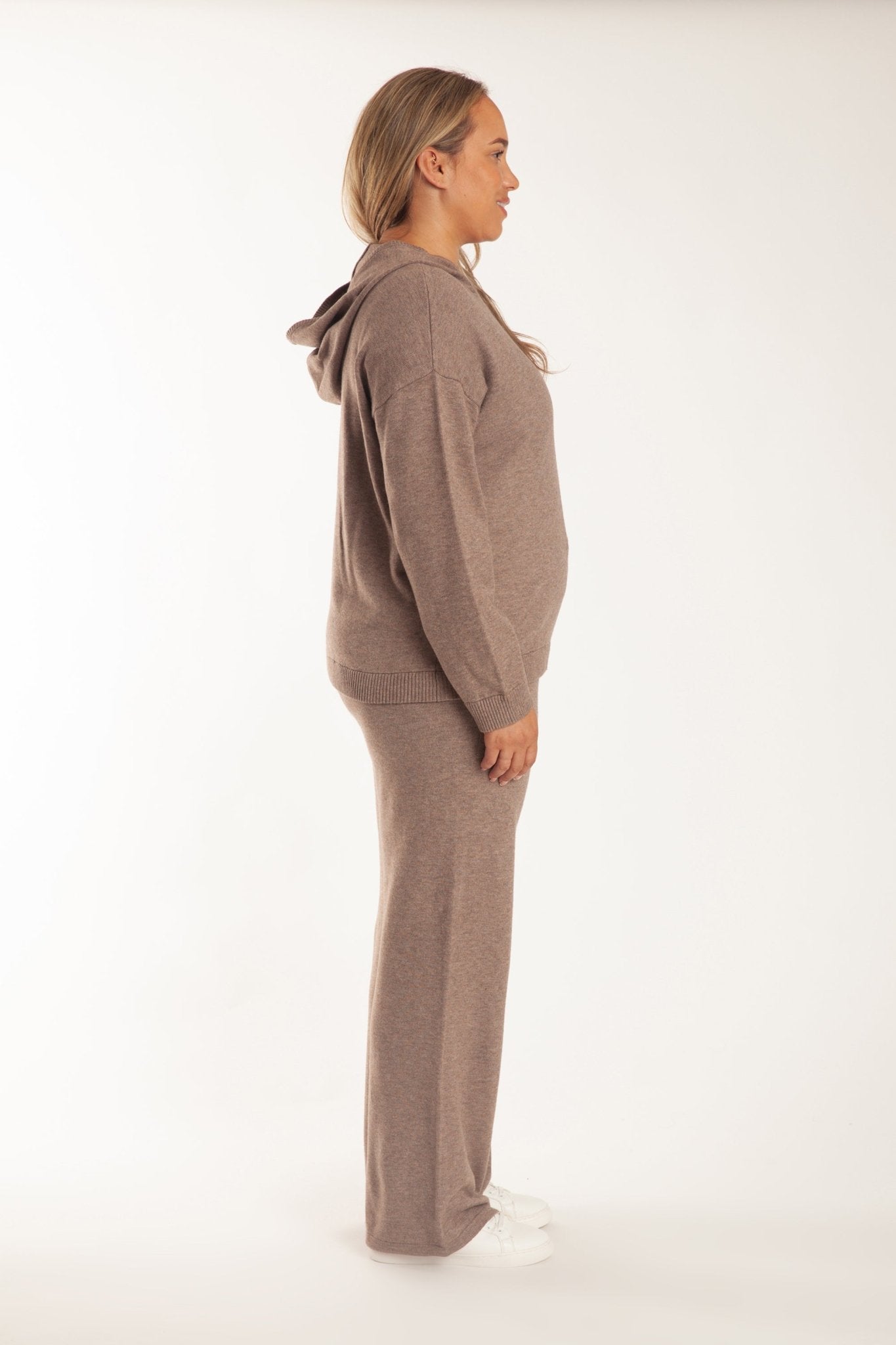 Sweater Knit Hoodie in Heather Taupe - Lazypants