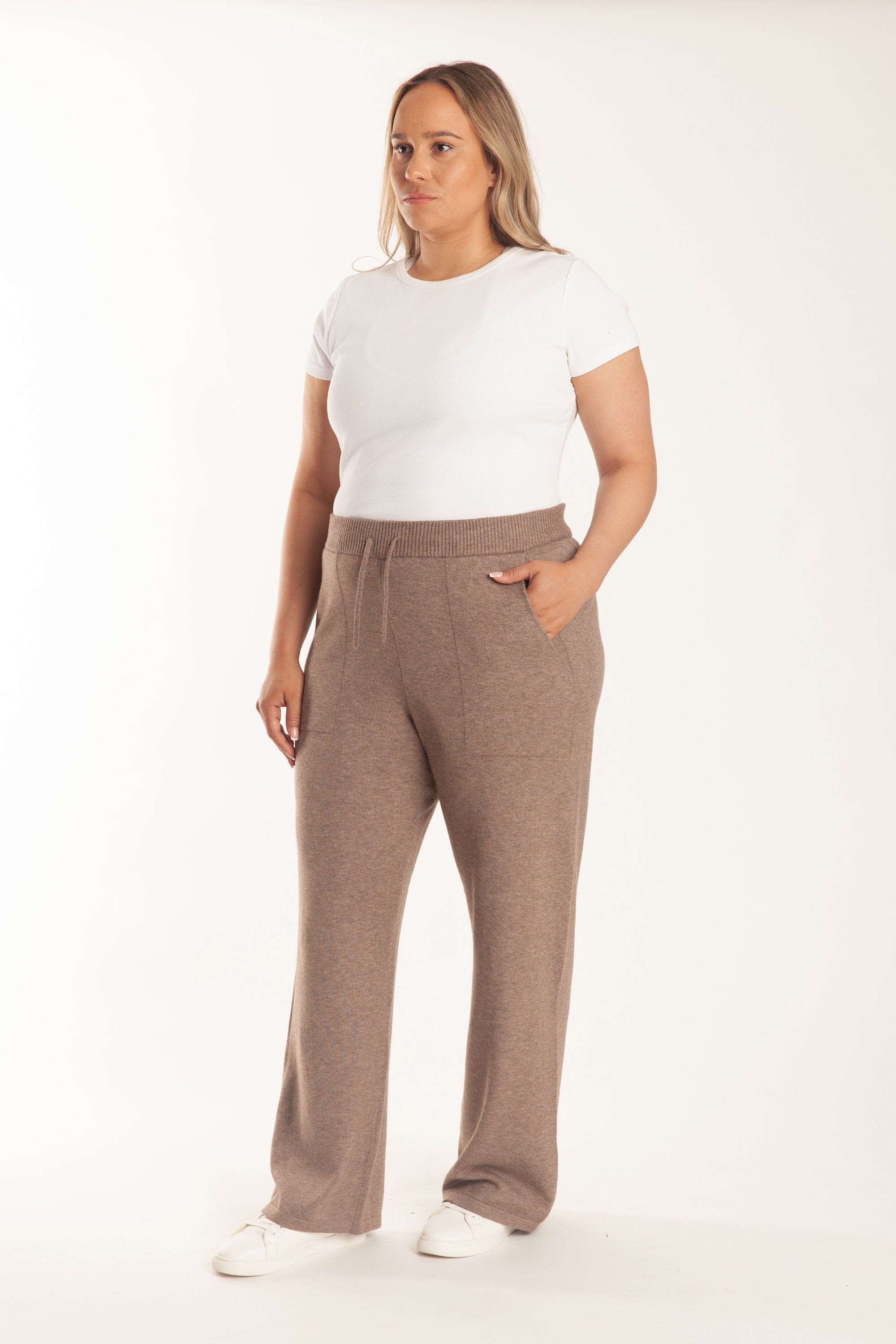 Sweater Knit Straight-Leg Pants in Heather Taupe - Lazypants