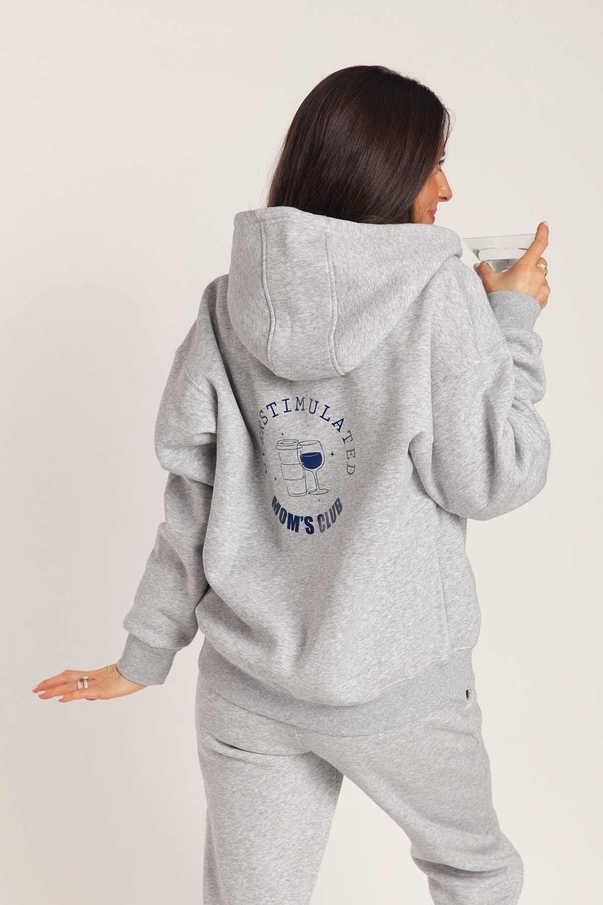 Overstimulated Mom’s Club Hoodie in Classic Grey - Lazypants