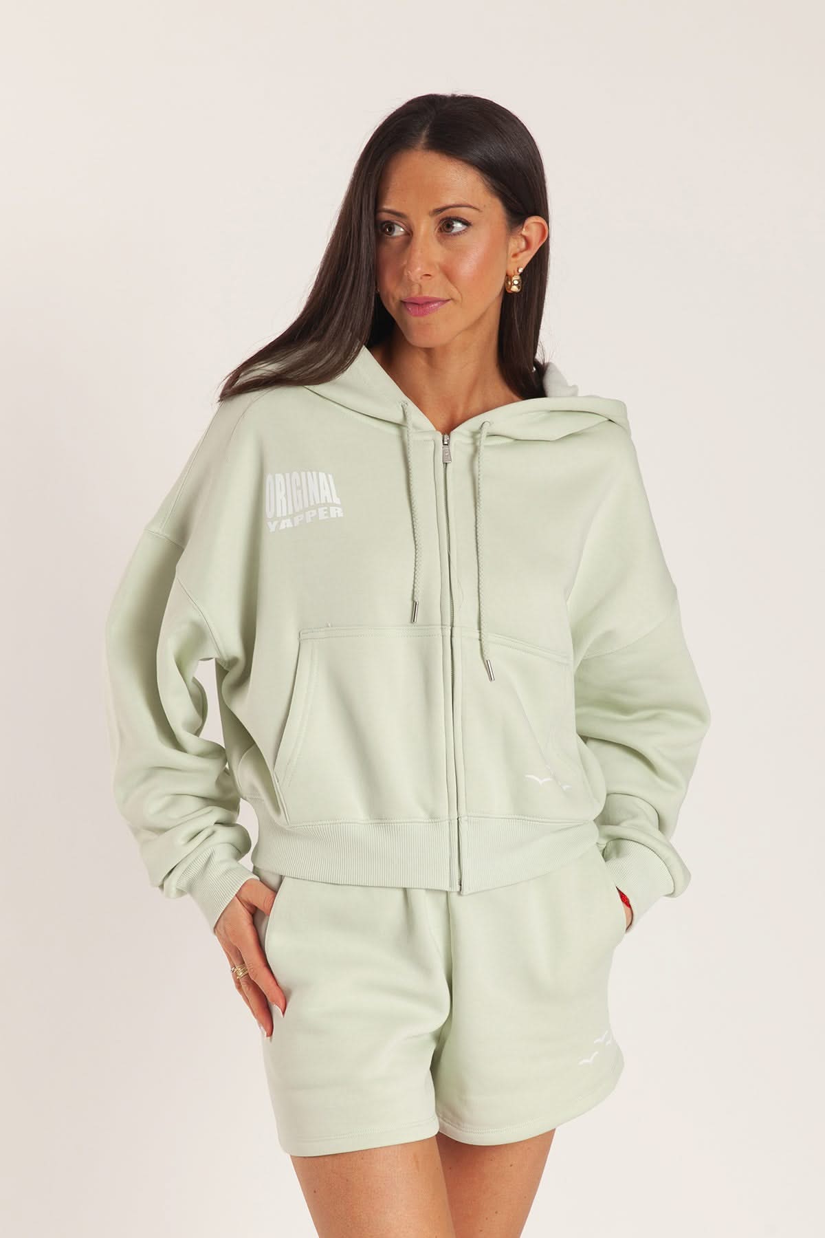 Original Yapper Zip Up Hoodie in silver green - Lazypants