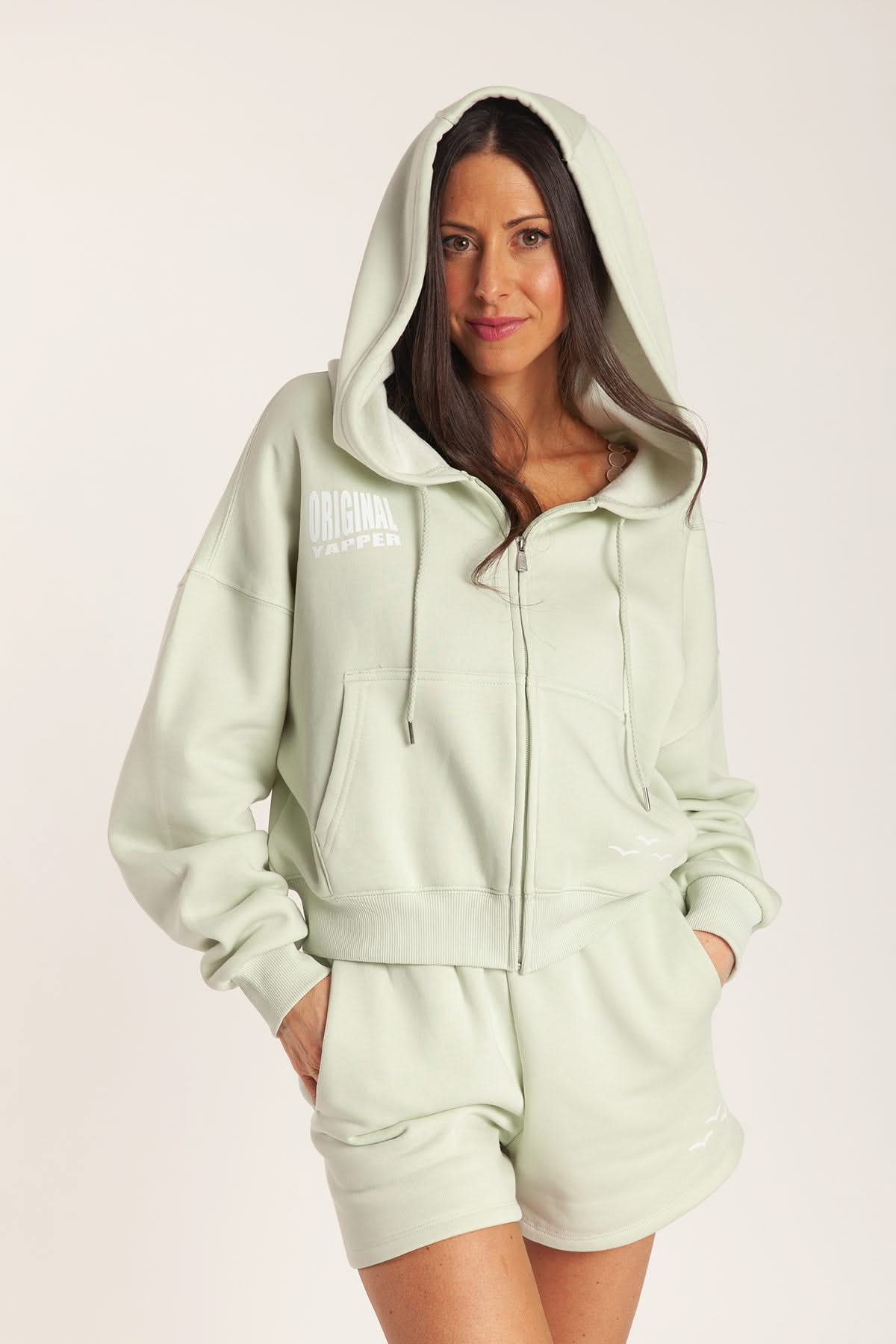 Original Yapper Zip Up Hoodie in silver green - Lazypants