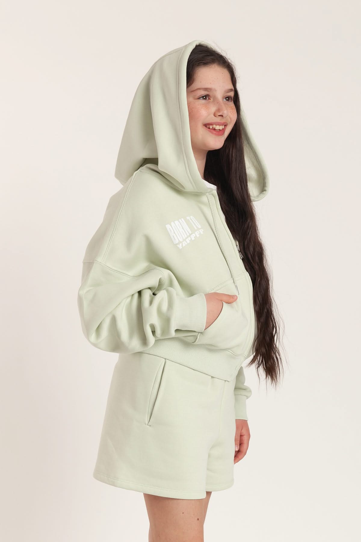 Born to Yap Zip Up Hoodie in silver green - Lazypants