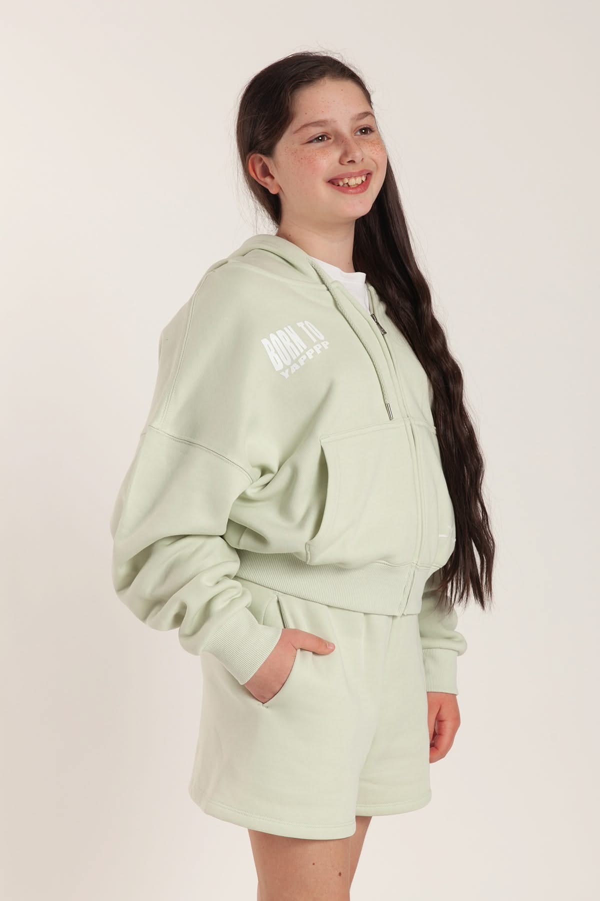 Born to Yap Zip Up Hoodie in silver green - Lazypants