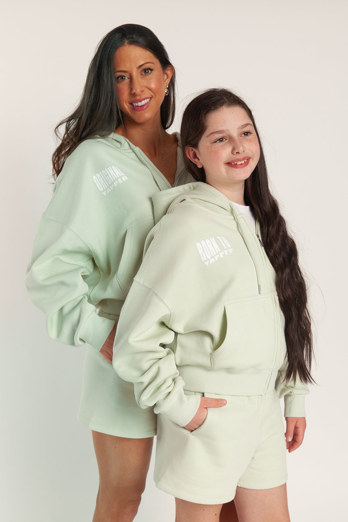 Born to Yap Zip Up Hoodie in silver green