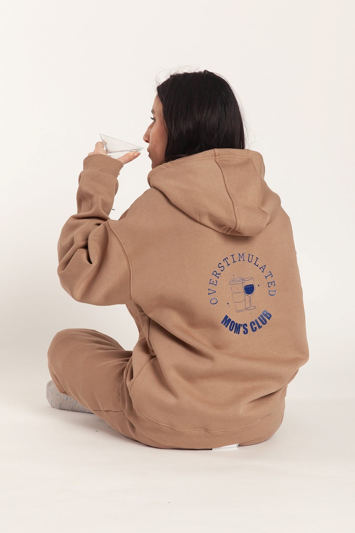 Overstimulated Mom’s Club Hoodie in Camel - Lazypants