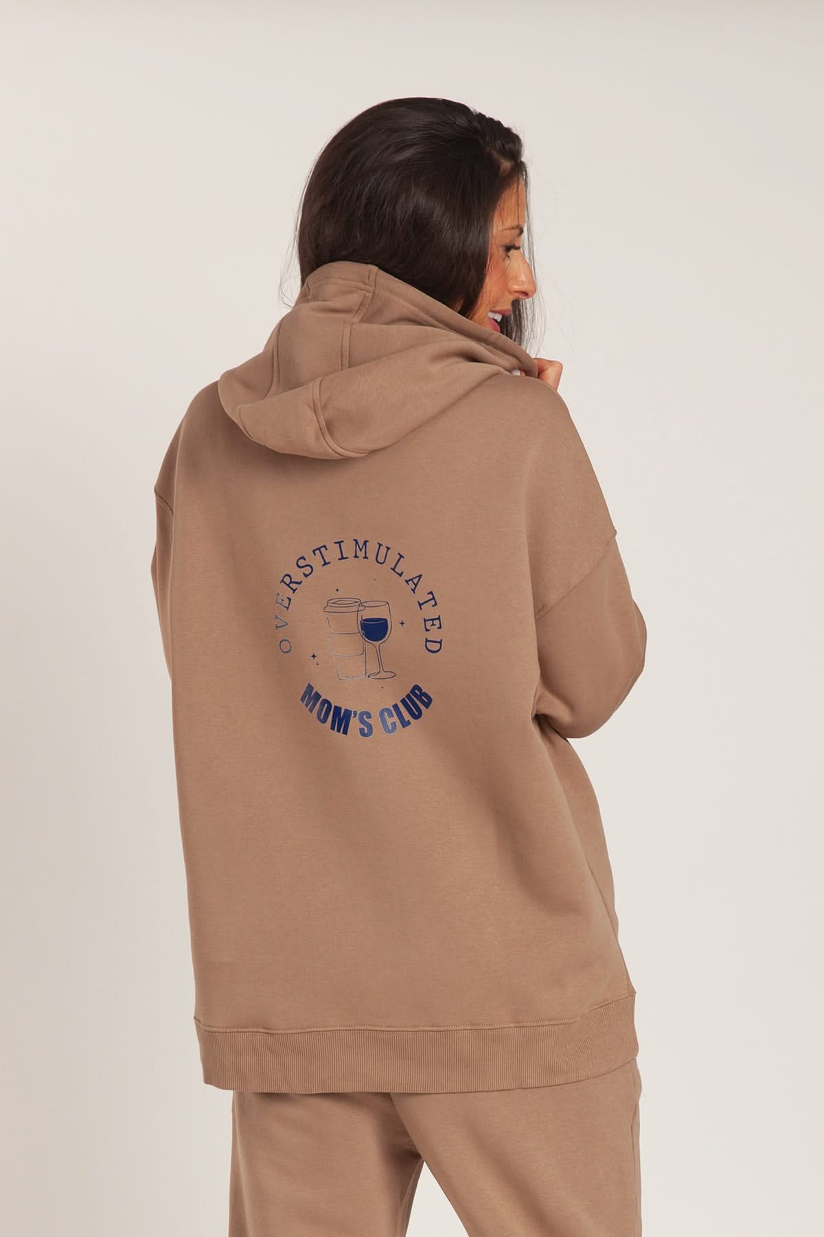Overstimulated Mom’s Club Hoodie in Camel - Lazypants