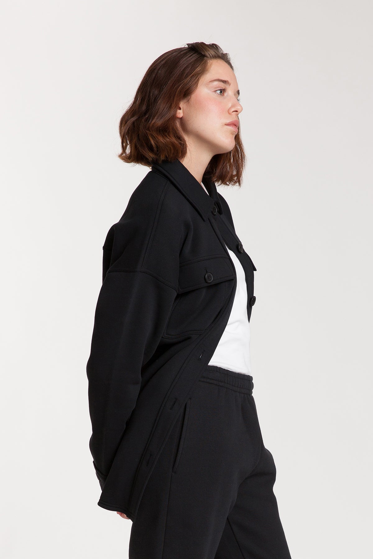 Amber Fleece Shacket in Black