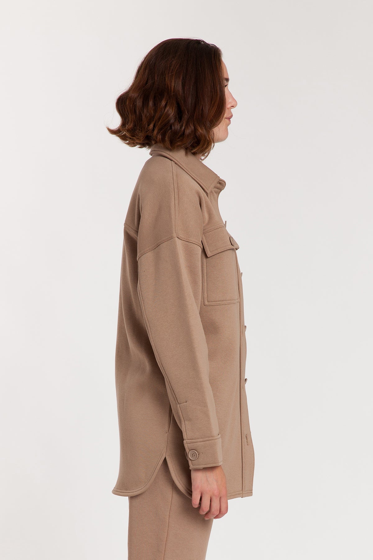 Amber Fleece Shacket in Camel