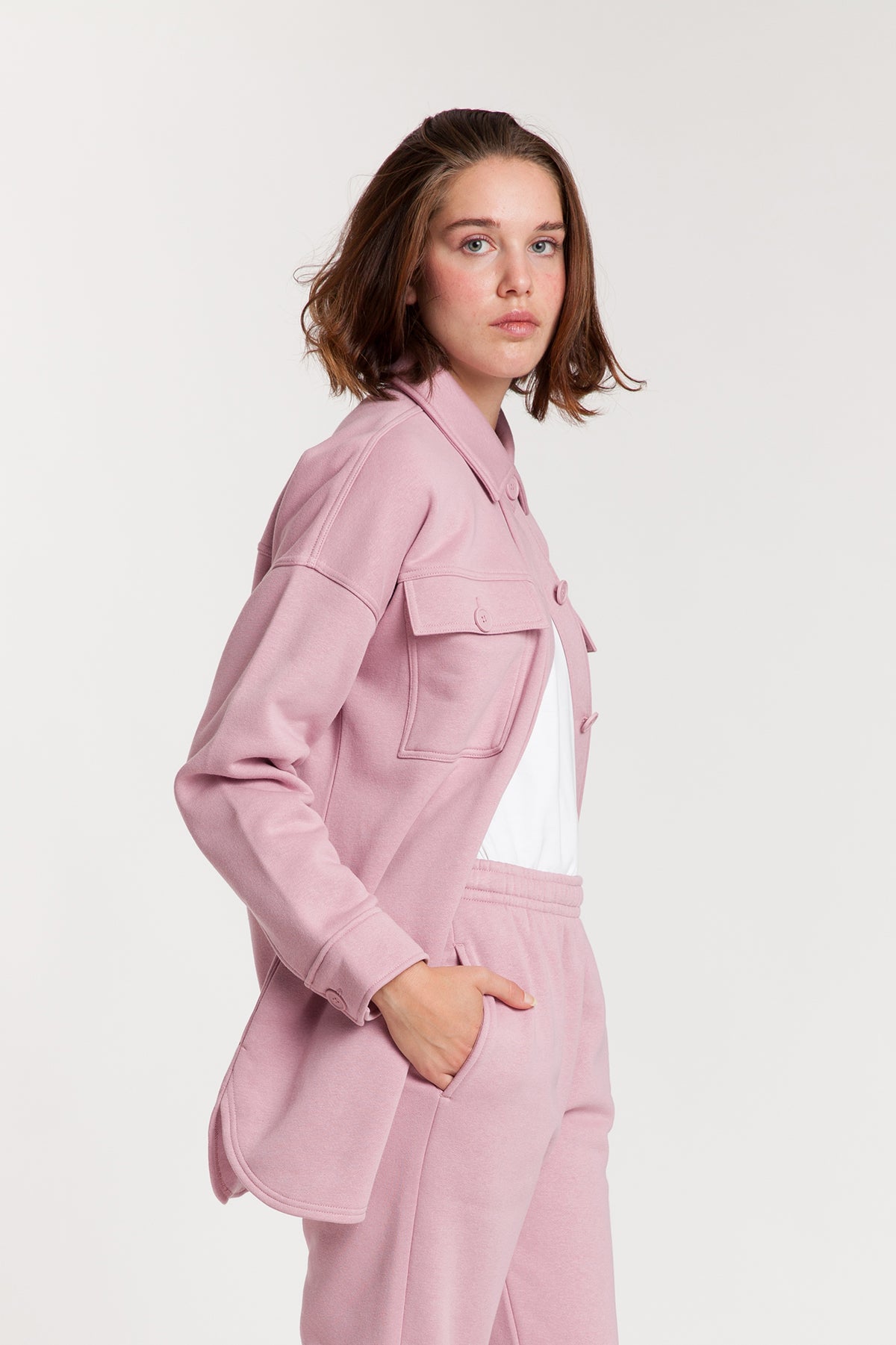 Amber Fleece Shacket in Rose