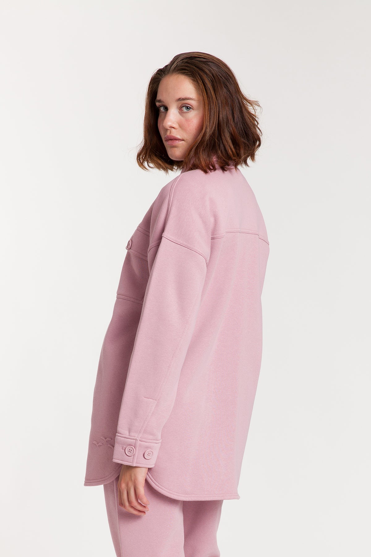 Amber Fleece Shacket in Rose
