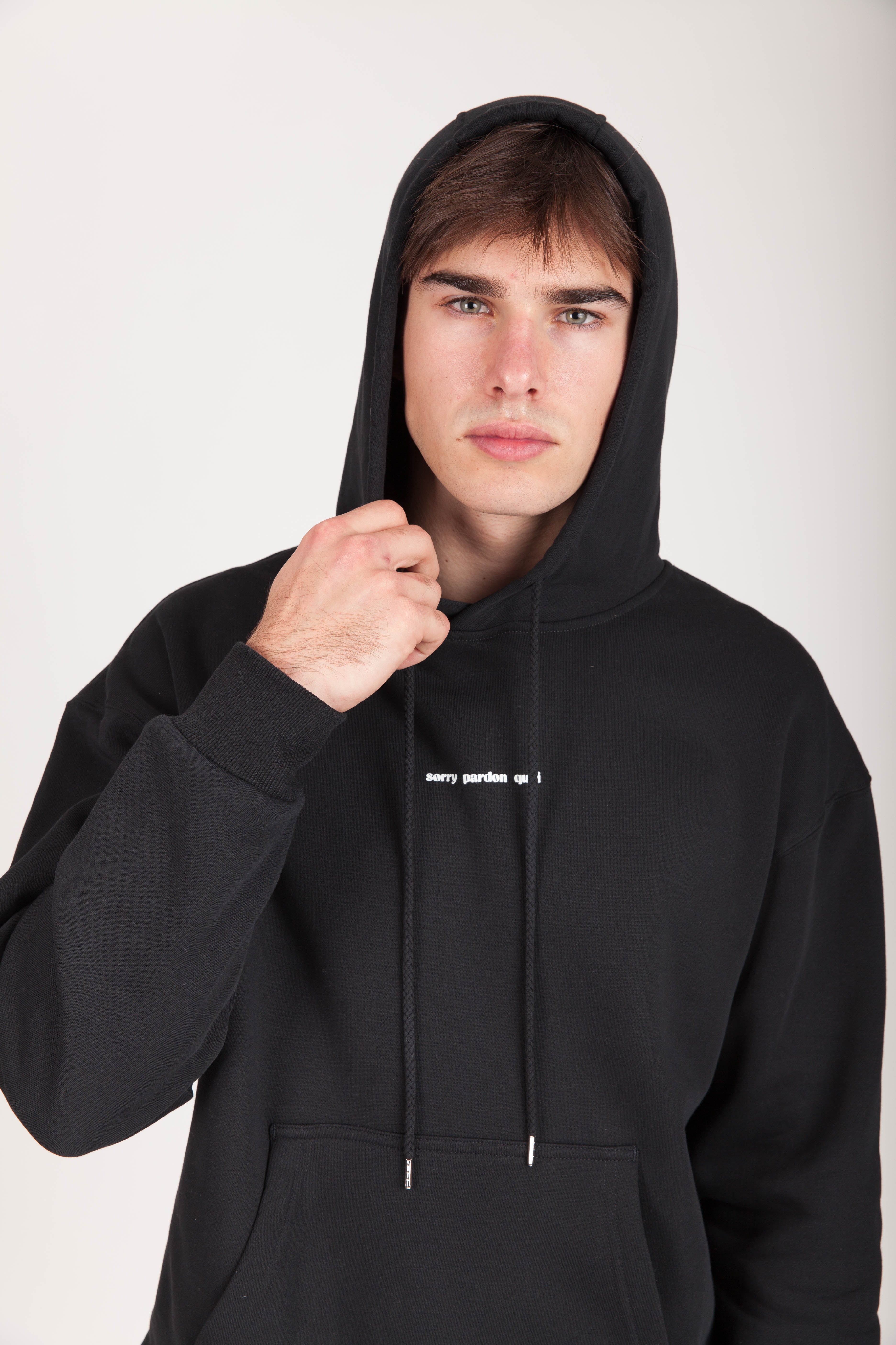"SORRY PARDON QUOI" Men's Hoodie in Black - Lazypants