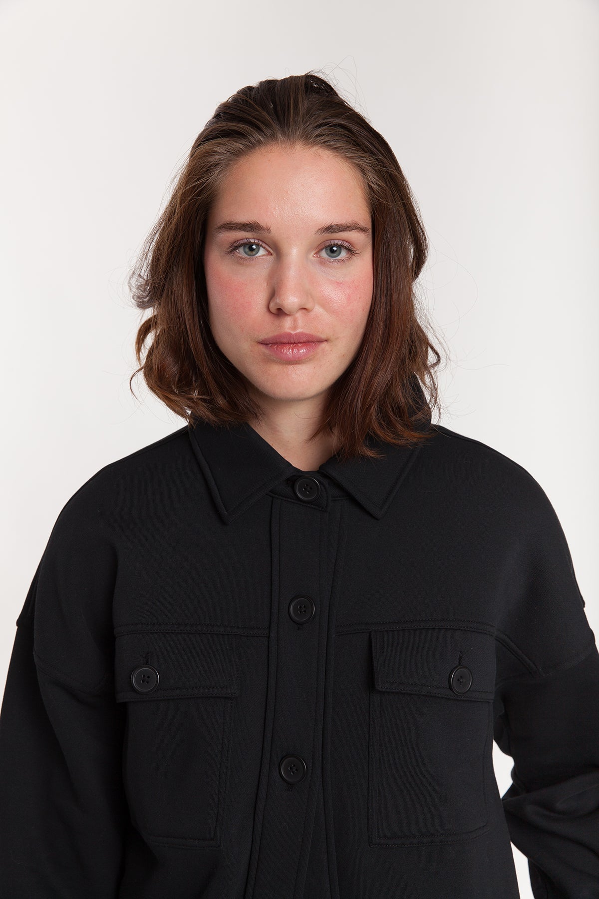 Amber Fleece Shacket in Black