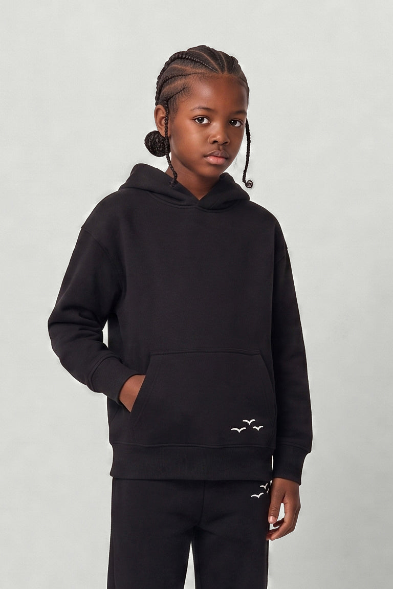 Kids Fleece Relaxed Hoodie in Black