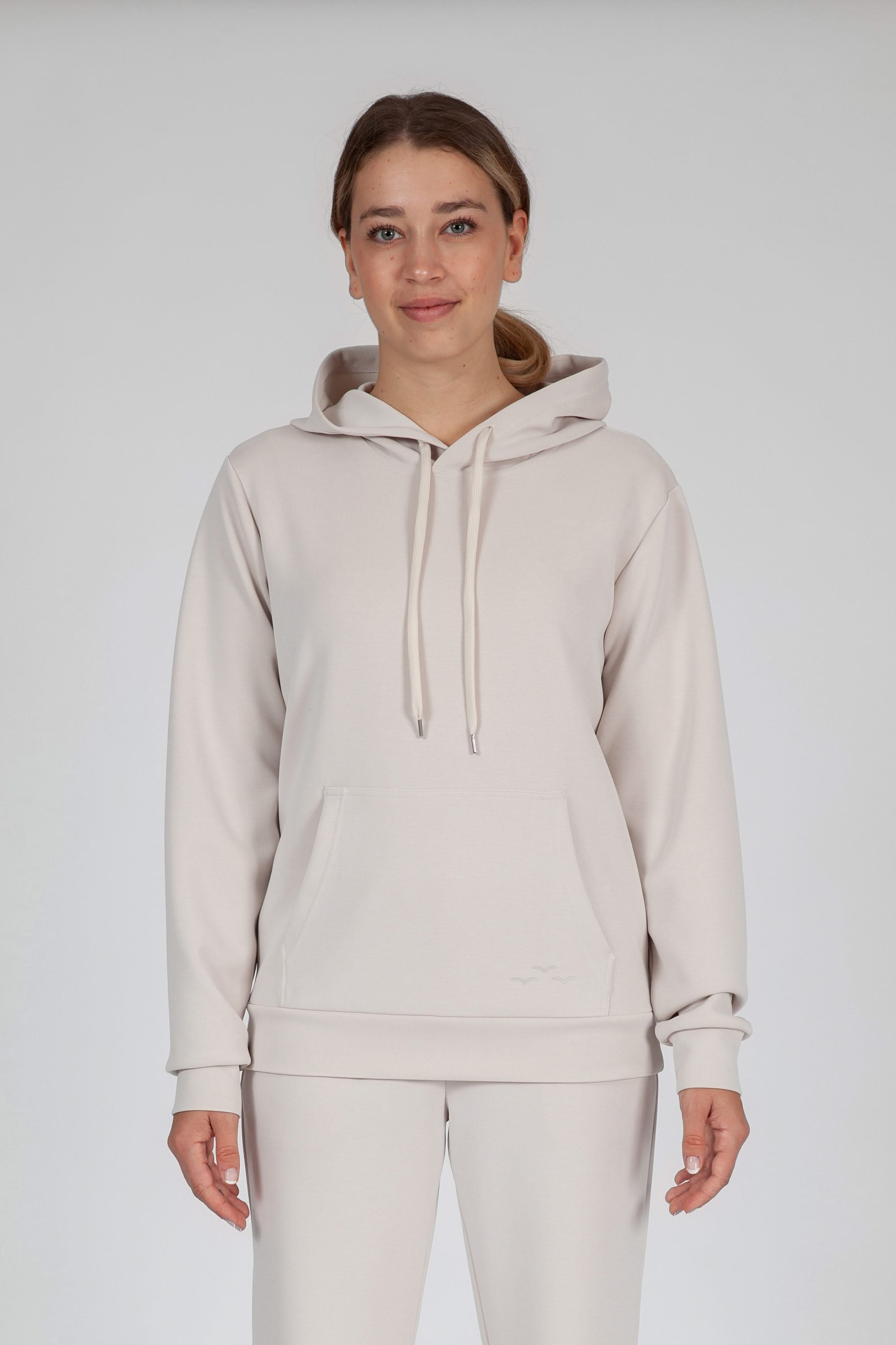 Premium luxe sueded double knit hoodie in bone