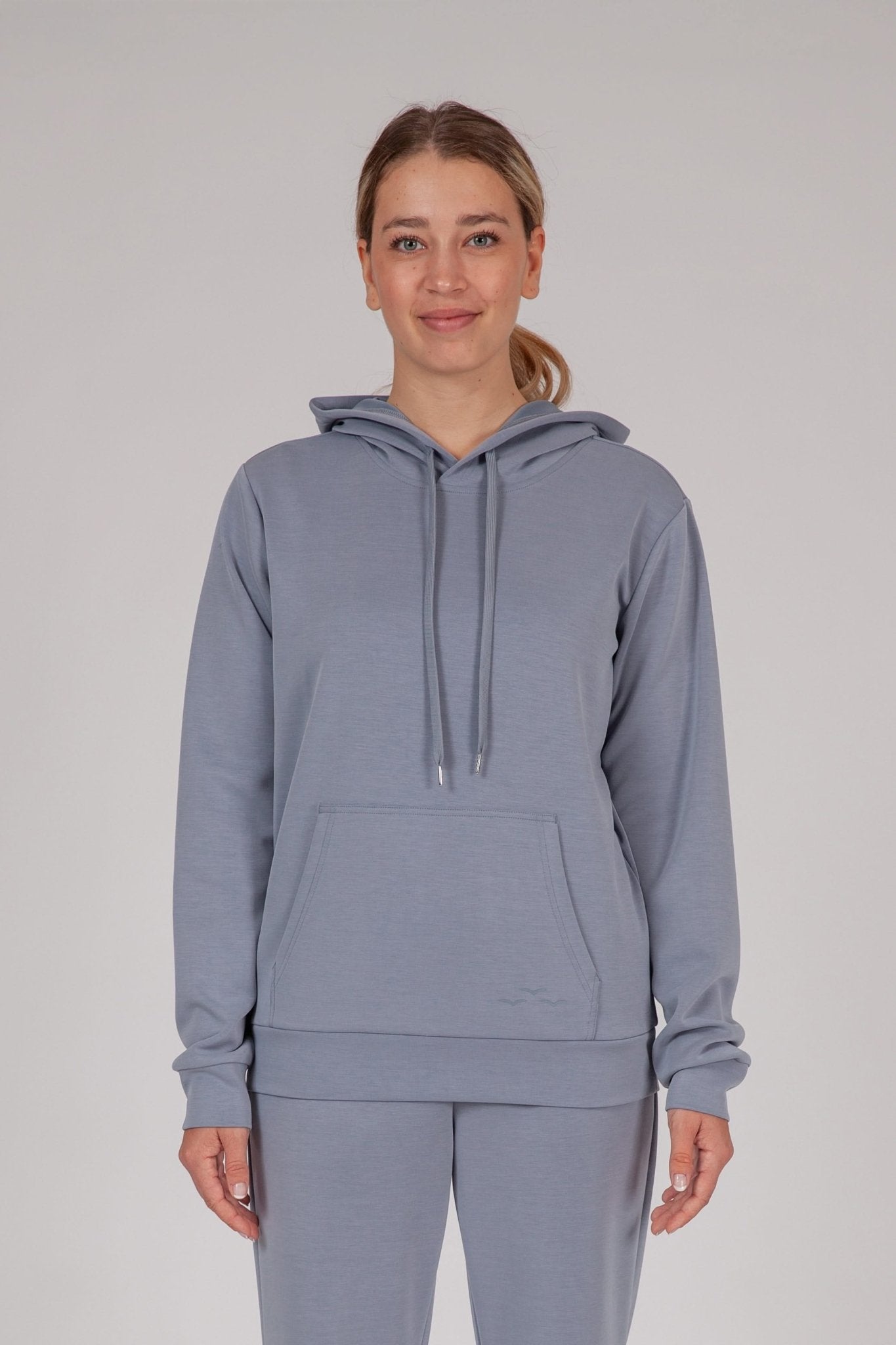 Luxe sueded double knit hoodie in dusty blue - Lazypants