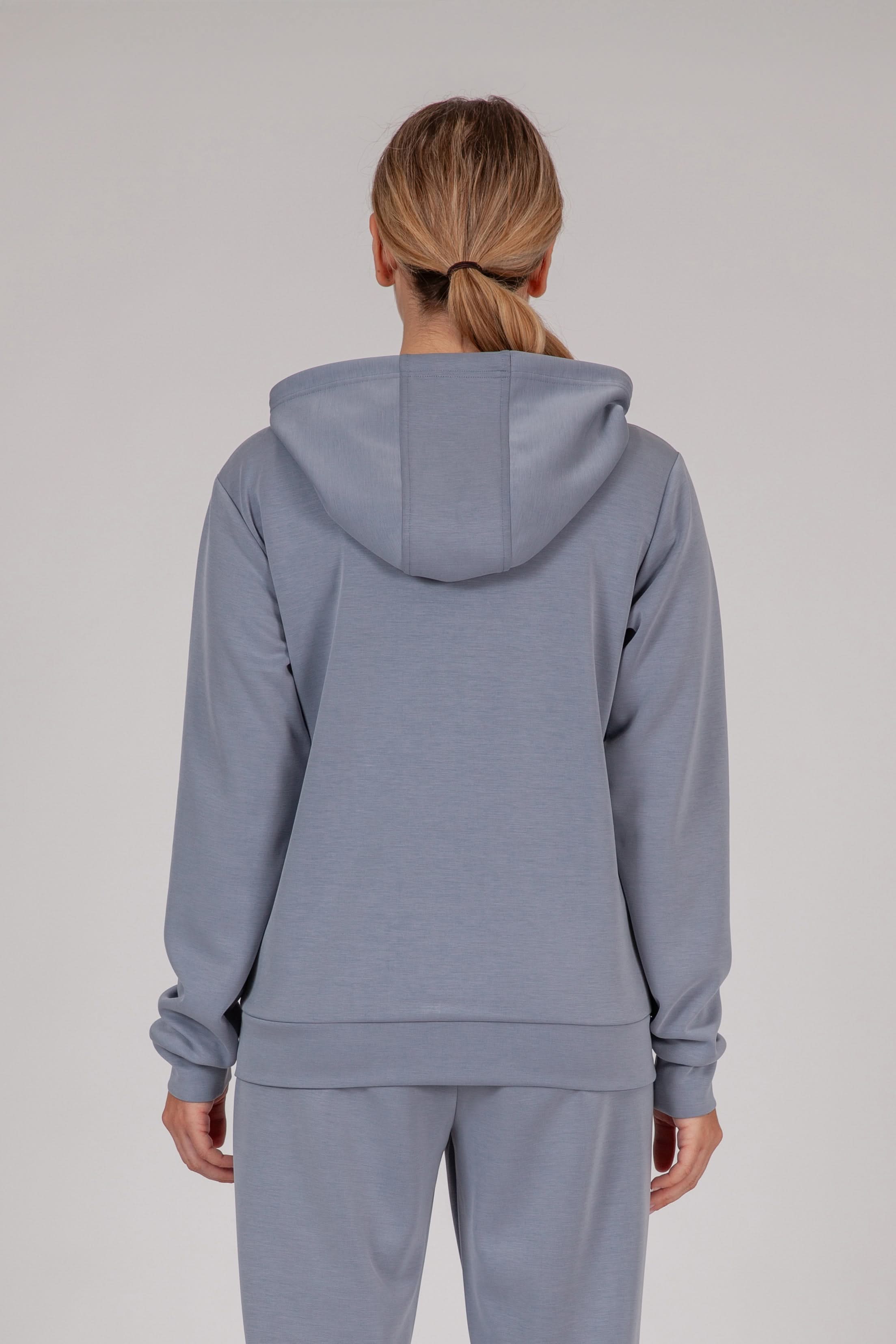Premium luxe sueded double knit hoodie in dusty blue