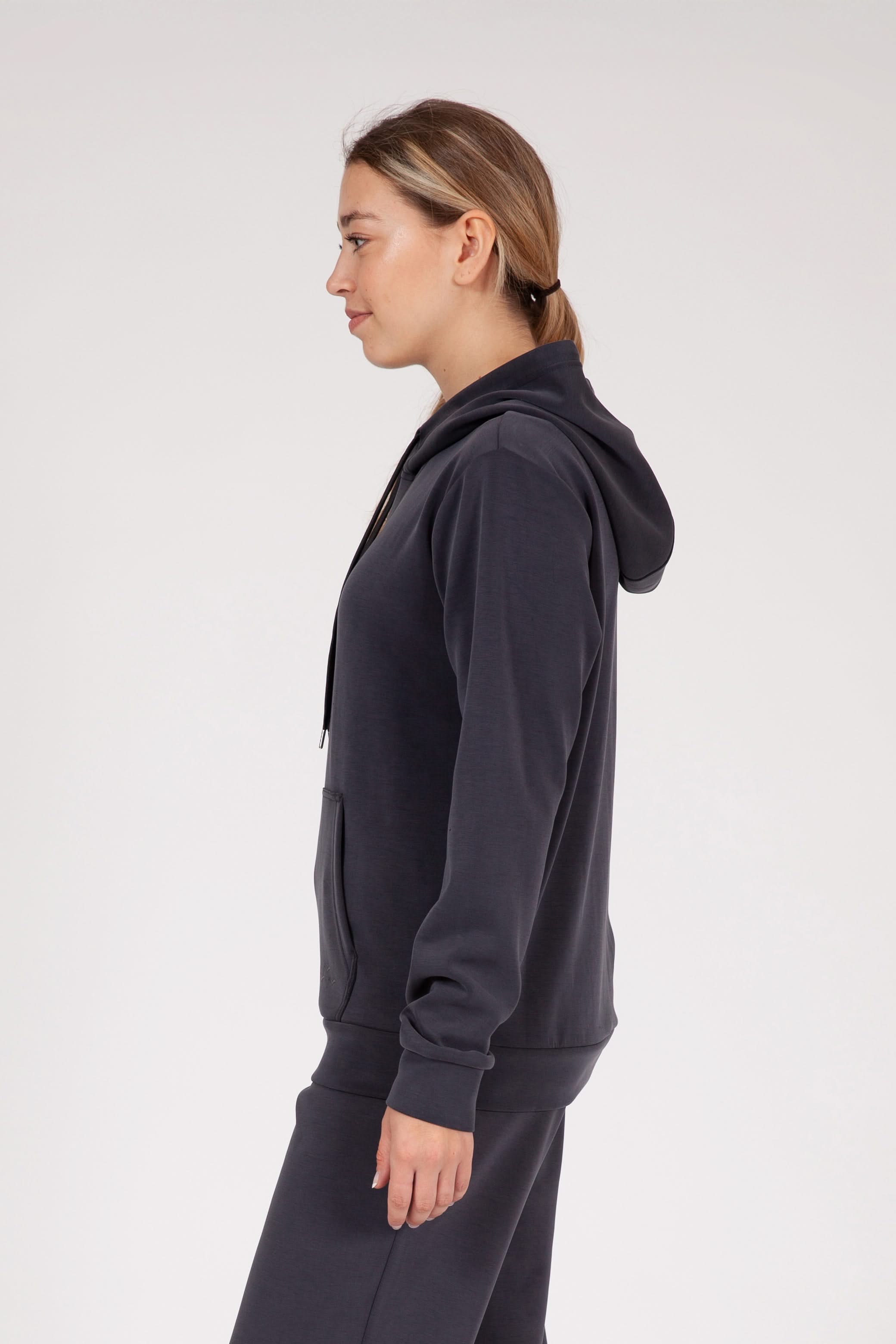 Premium luxe sueded double knit hoodie in charcoal
