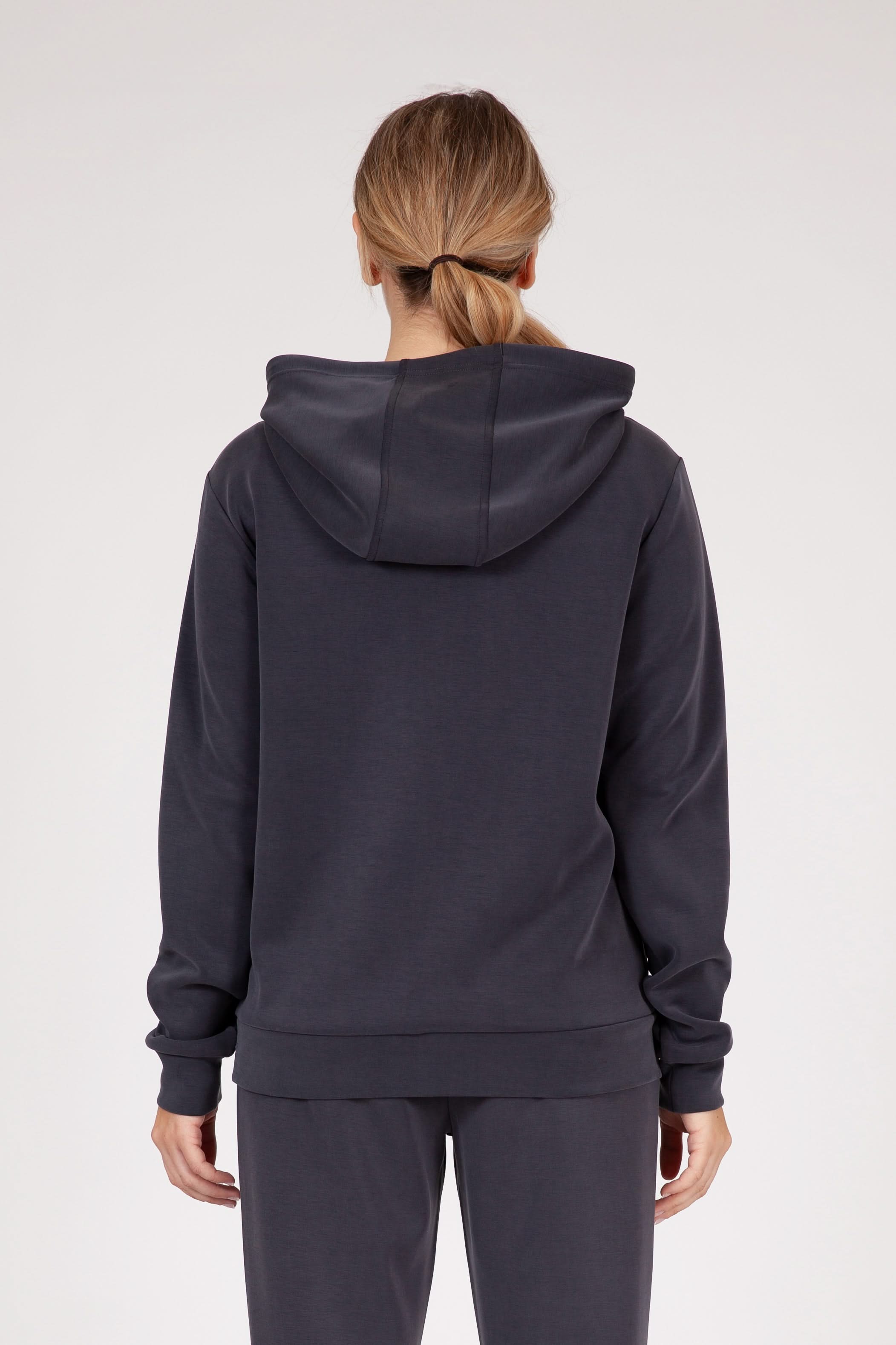 Premium luxe sueded double knit hoodie in charcoal