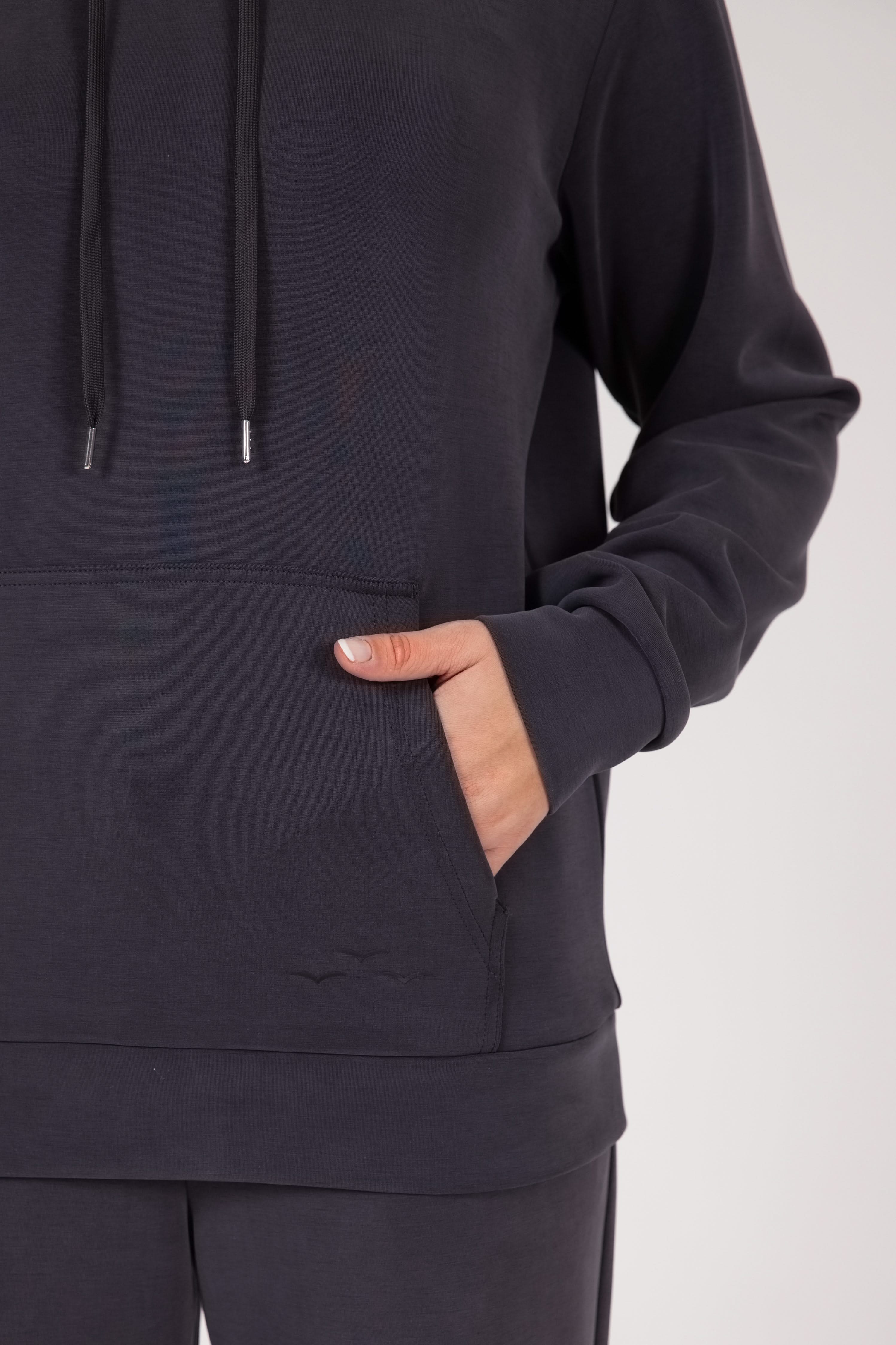 Premium luxe sueded double knit hoodie in charcoal