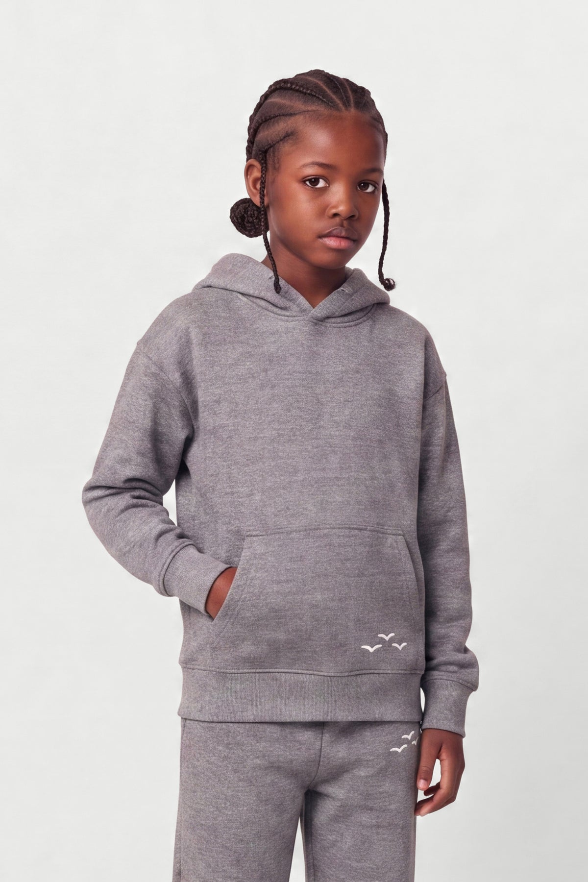 Kids Fleece Relaxed Hoodie in Granite