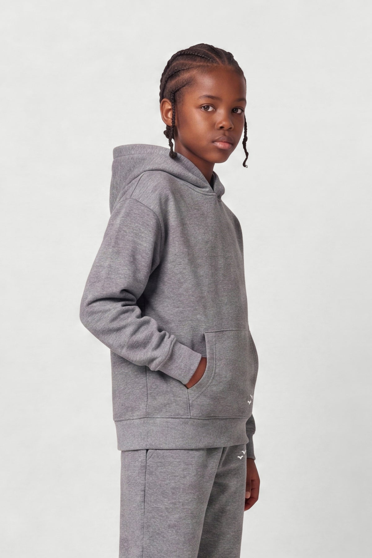 Kids Fleece Relaxed Hoodie in Granite