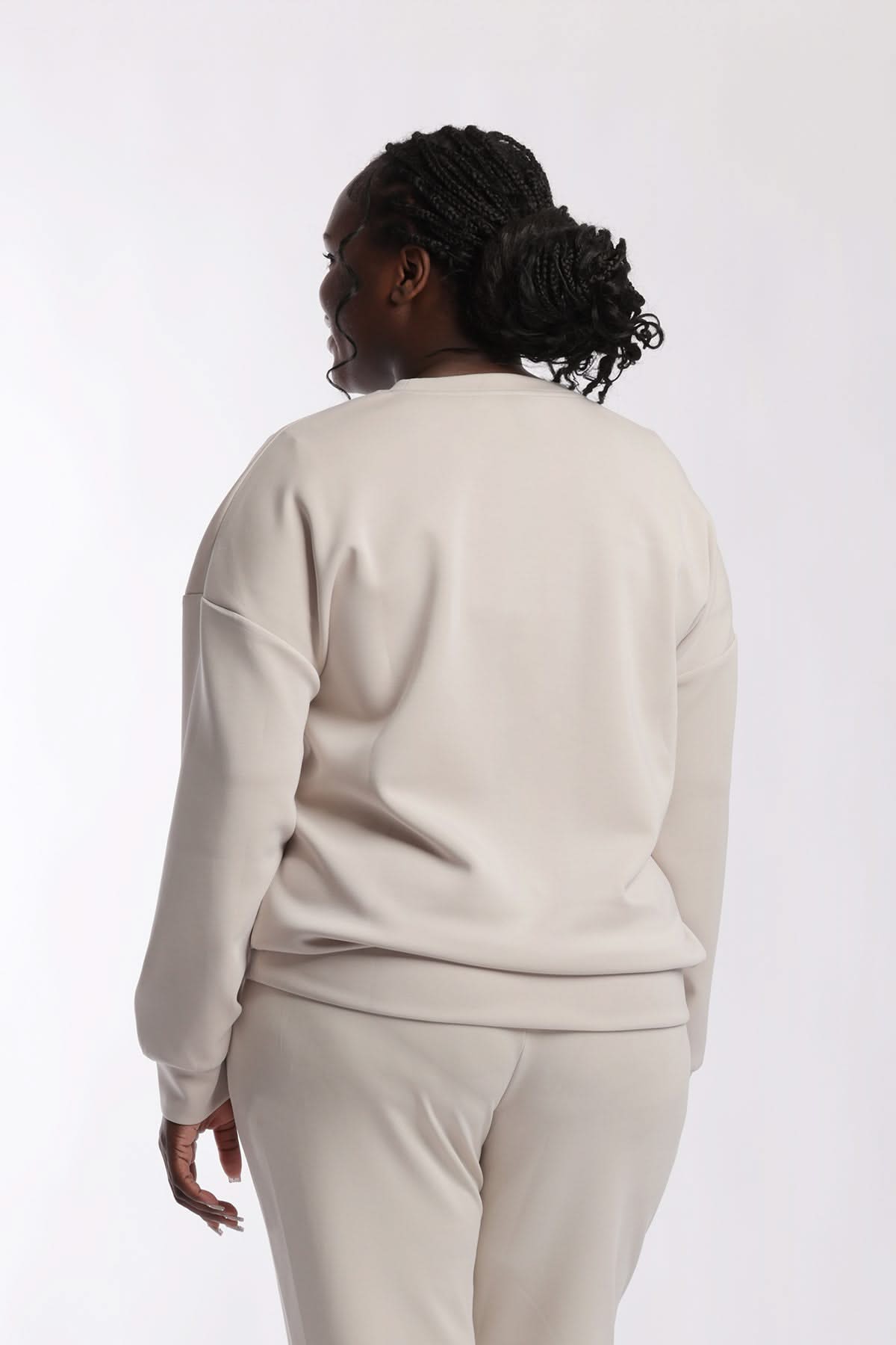 Premium luxe sueded double knit crewneck sweatshirt in bone