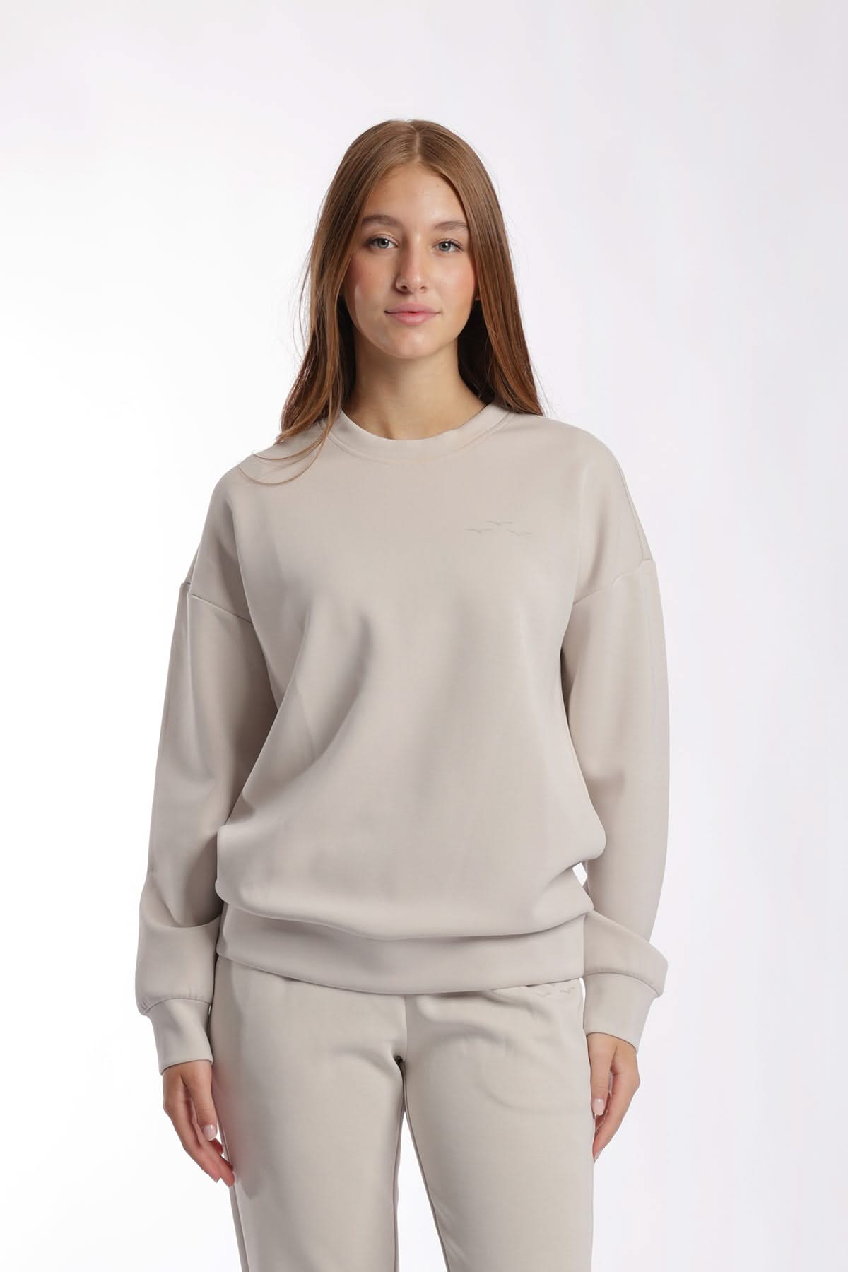 Premium luxe sueded double knit crewneck sweatshirt in bone