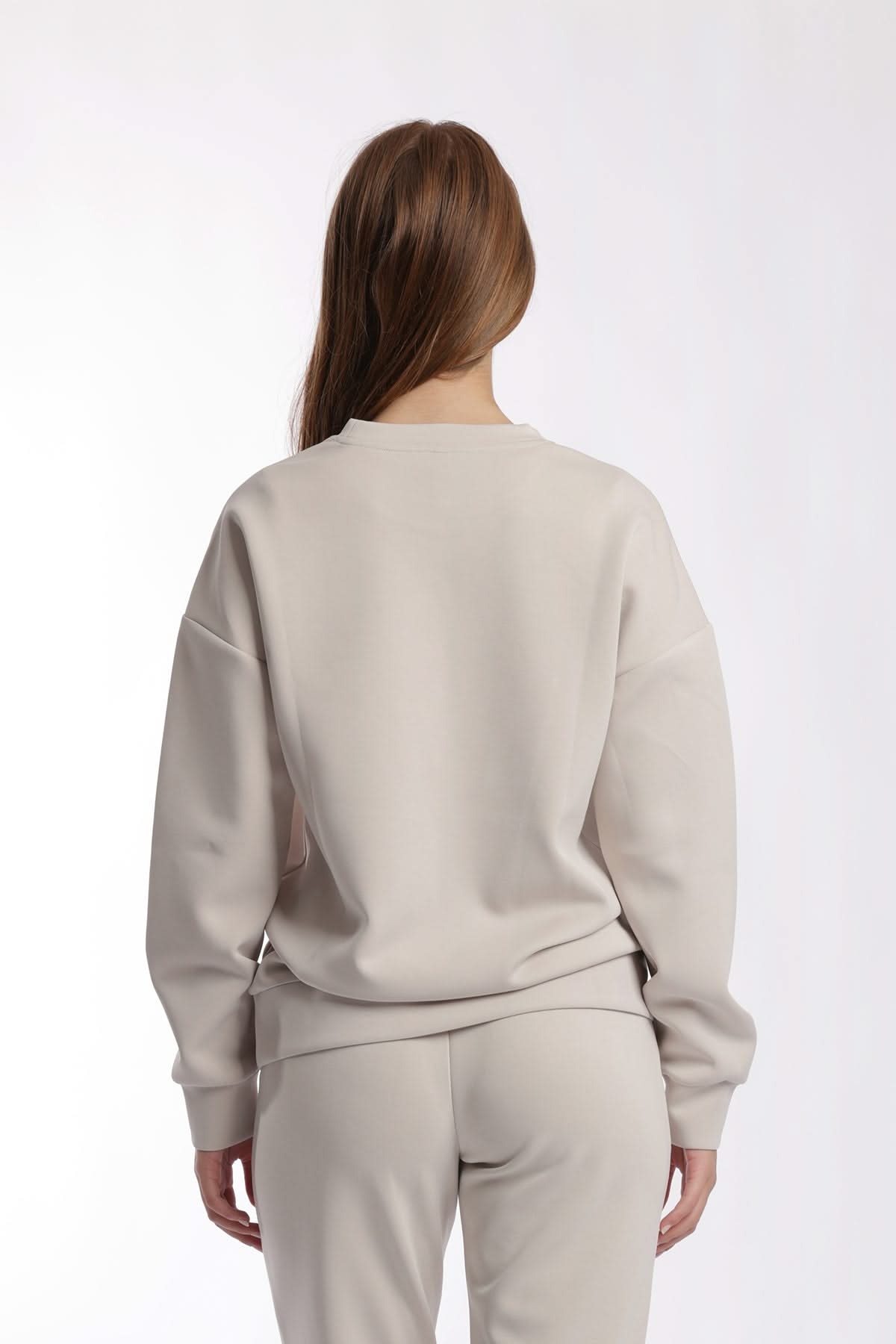 Premium luxe sueded double knit crewneck sweatshirt in bone