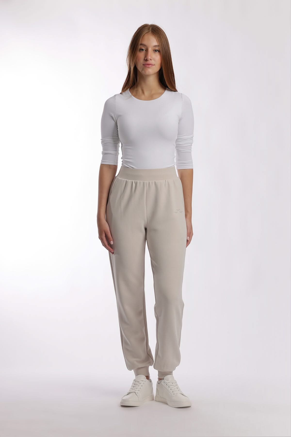 Premium luxe sueded double knit jogger in bone