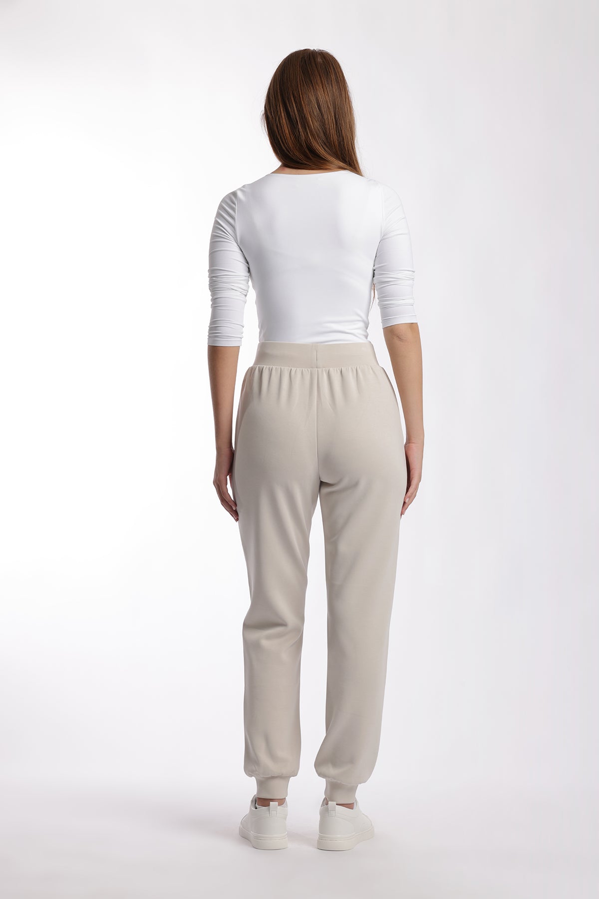 Premium luxe sueded double knit jogger in bone