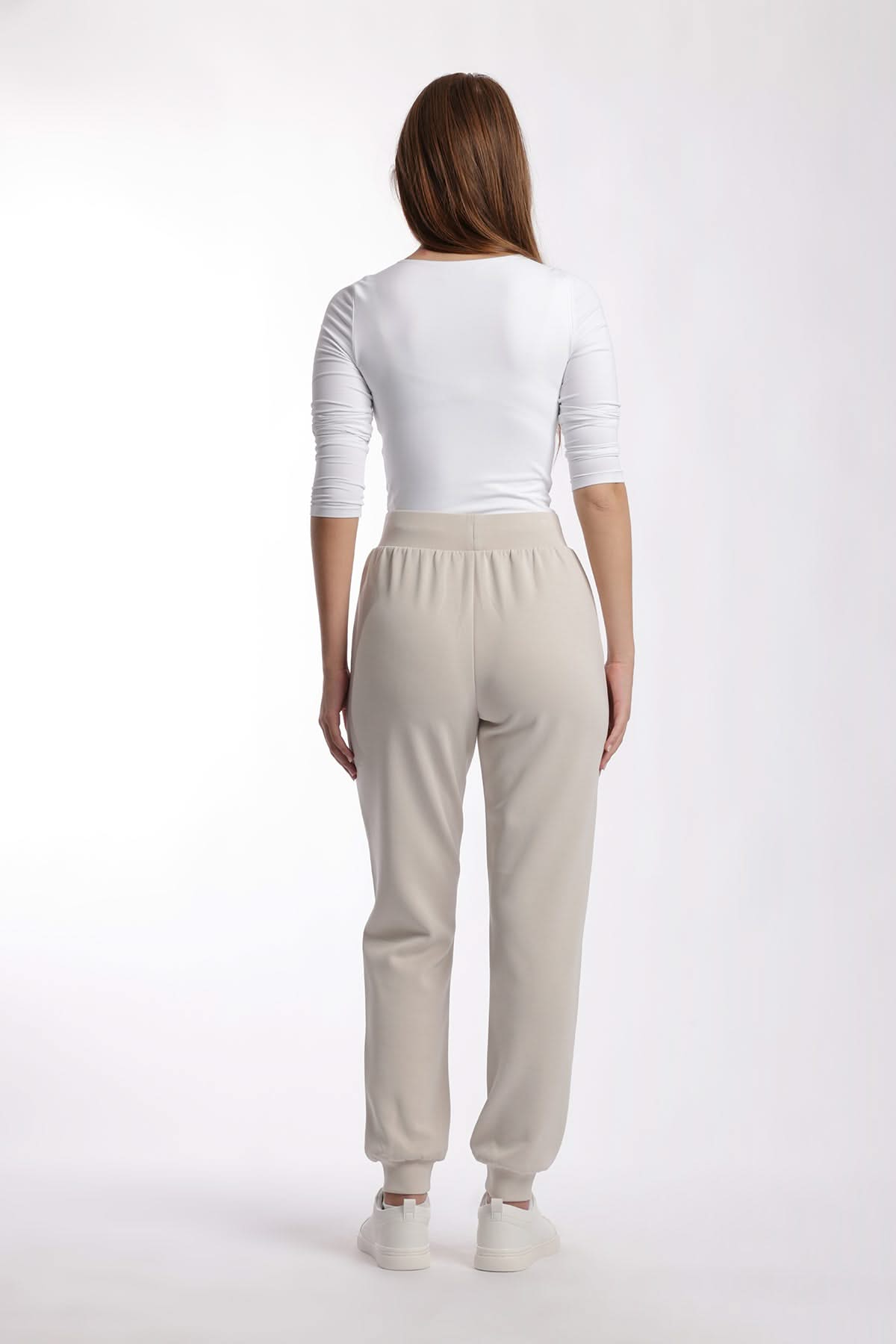 Premium luxe sueded double knit jogger in bone