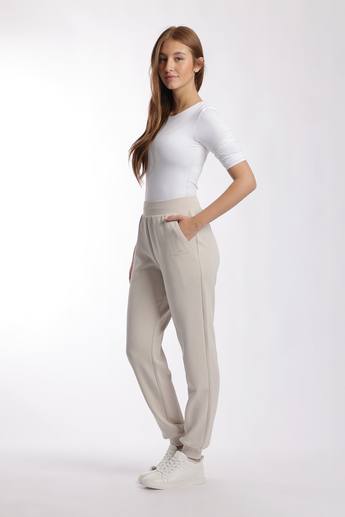 Premium luxe sueded double knit jogger in bone