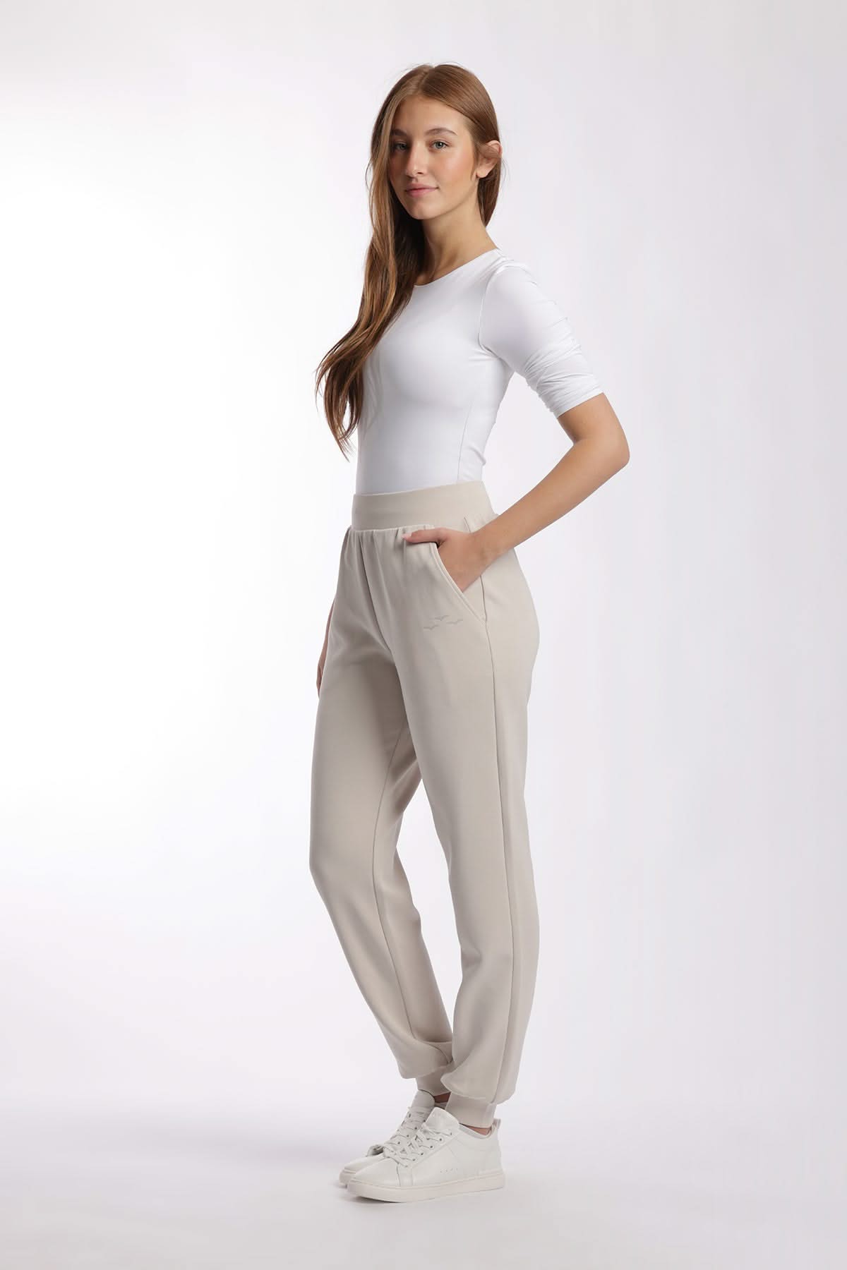 Premium luxe sueded double knit jogger in bone