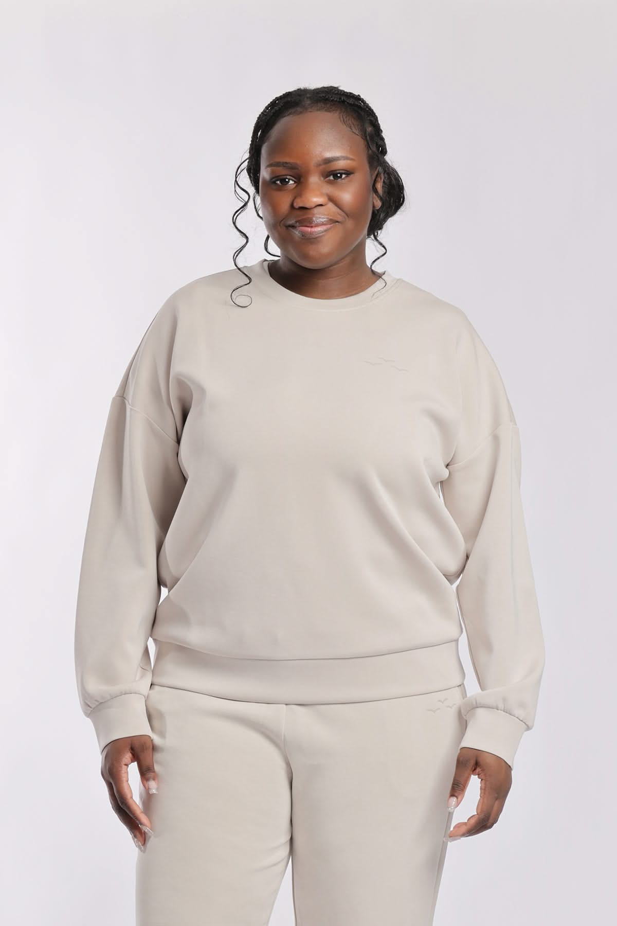 Premium luxe sueded double knit crewneck sweatshirt in bone