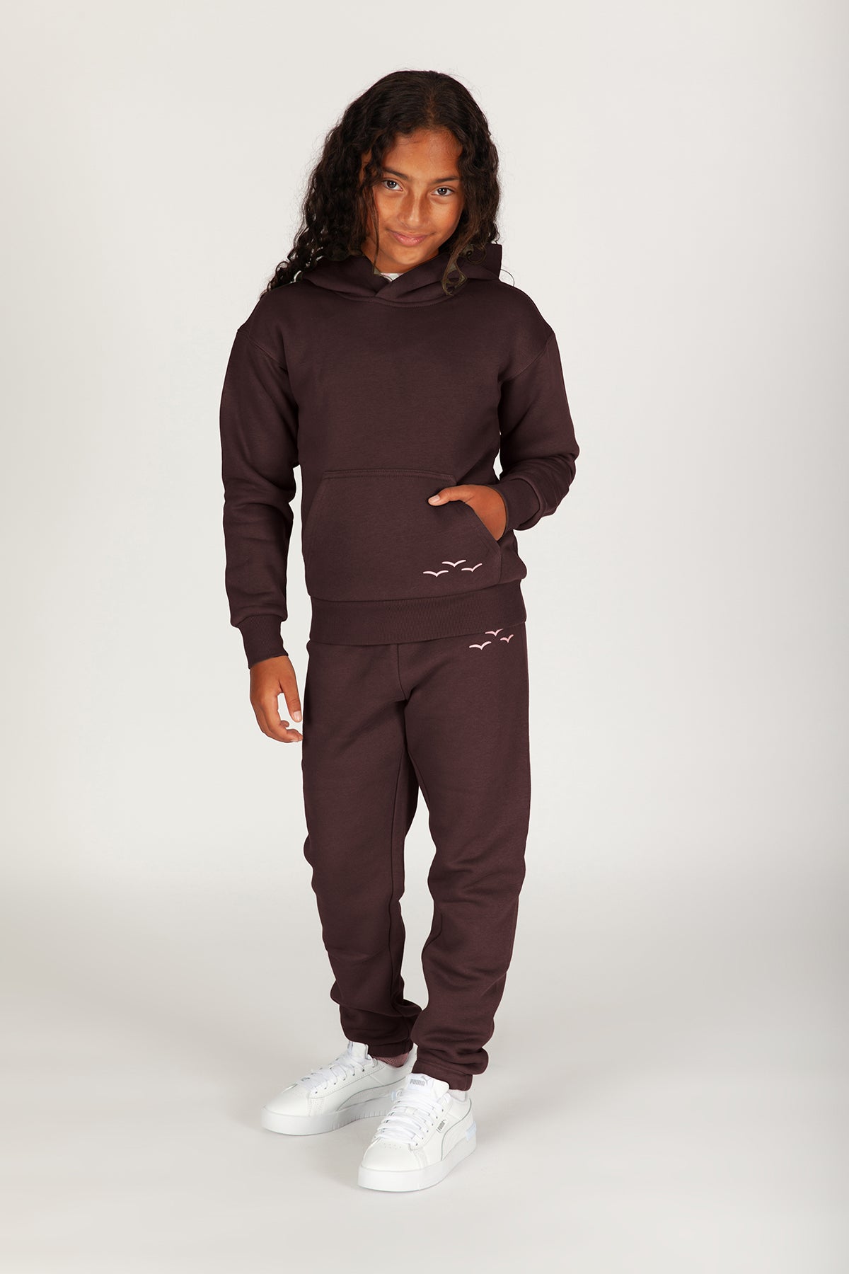 Kids Niki and Cooper fleece set in espresso
