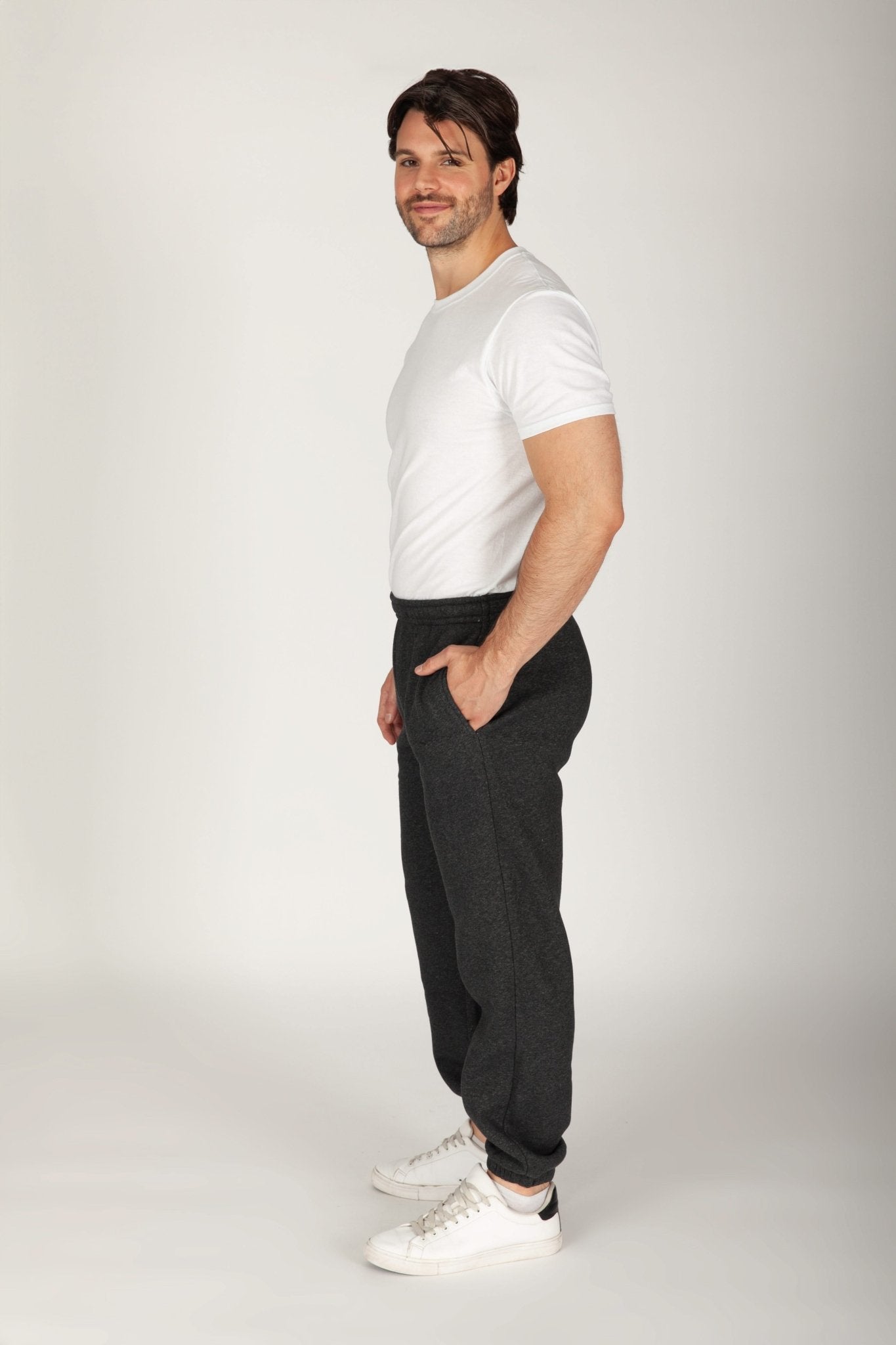Men's Fleece Regular Fit Sweatpants in dark heather grey - Lazypants