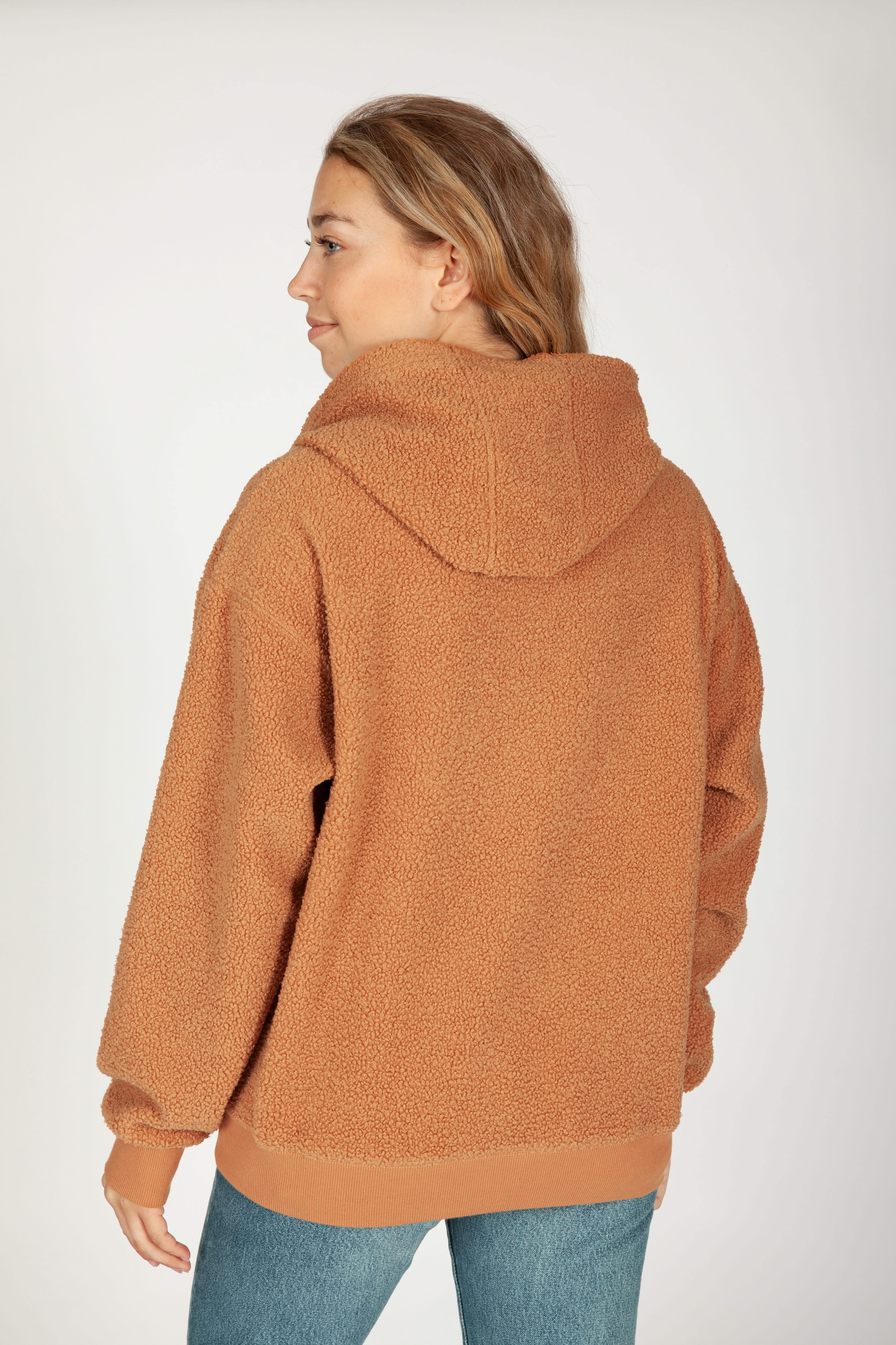 Chlo Relaxed Fit Teddy Sherpa Hoodie in Biscuit