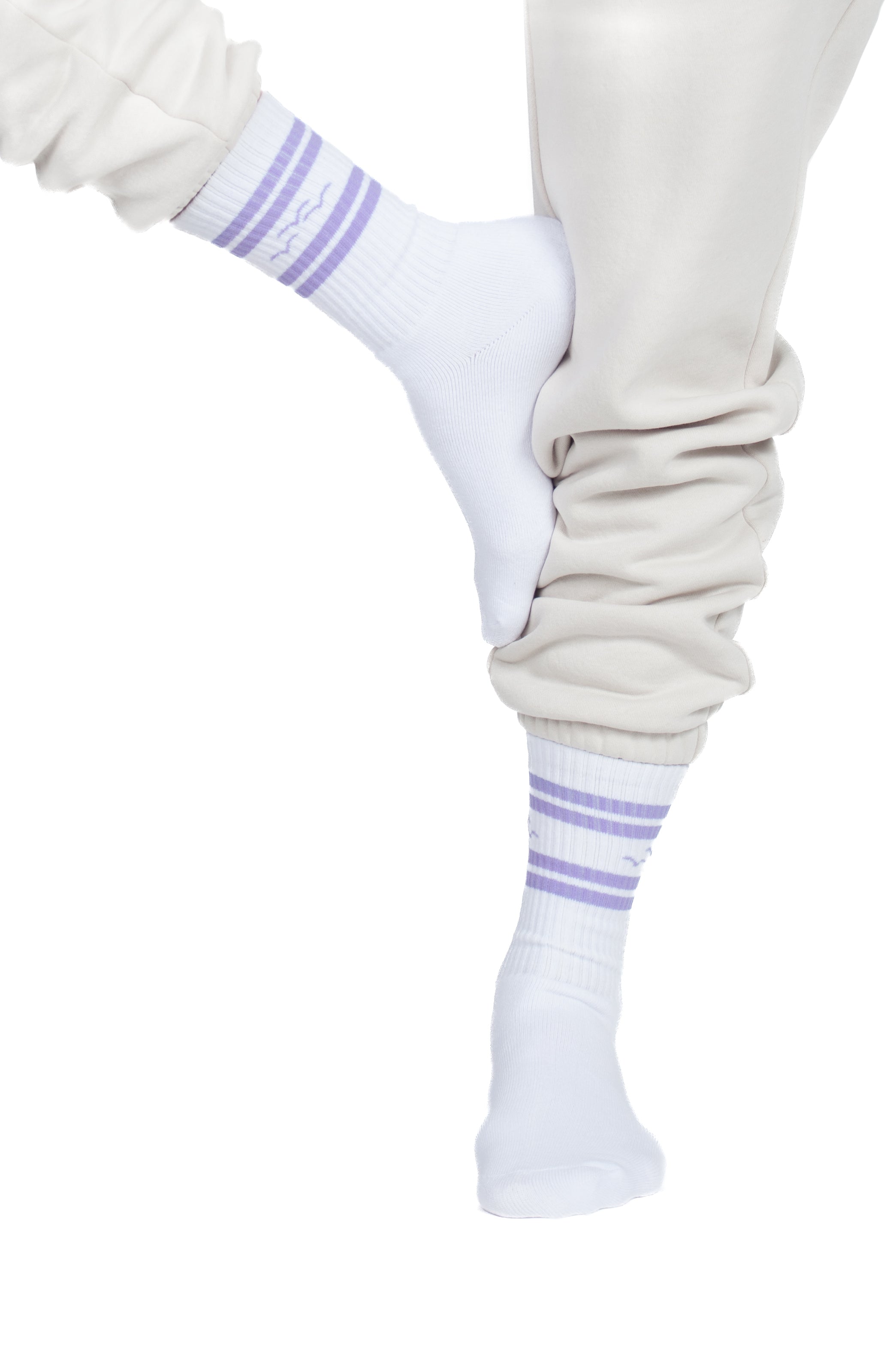 Lazy rib crew sock with jacquard lavender stripes