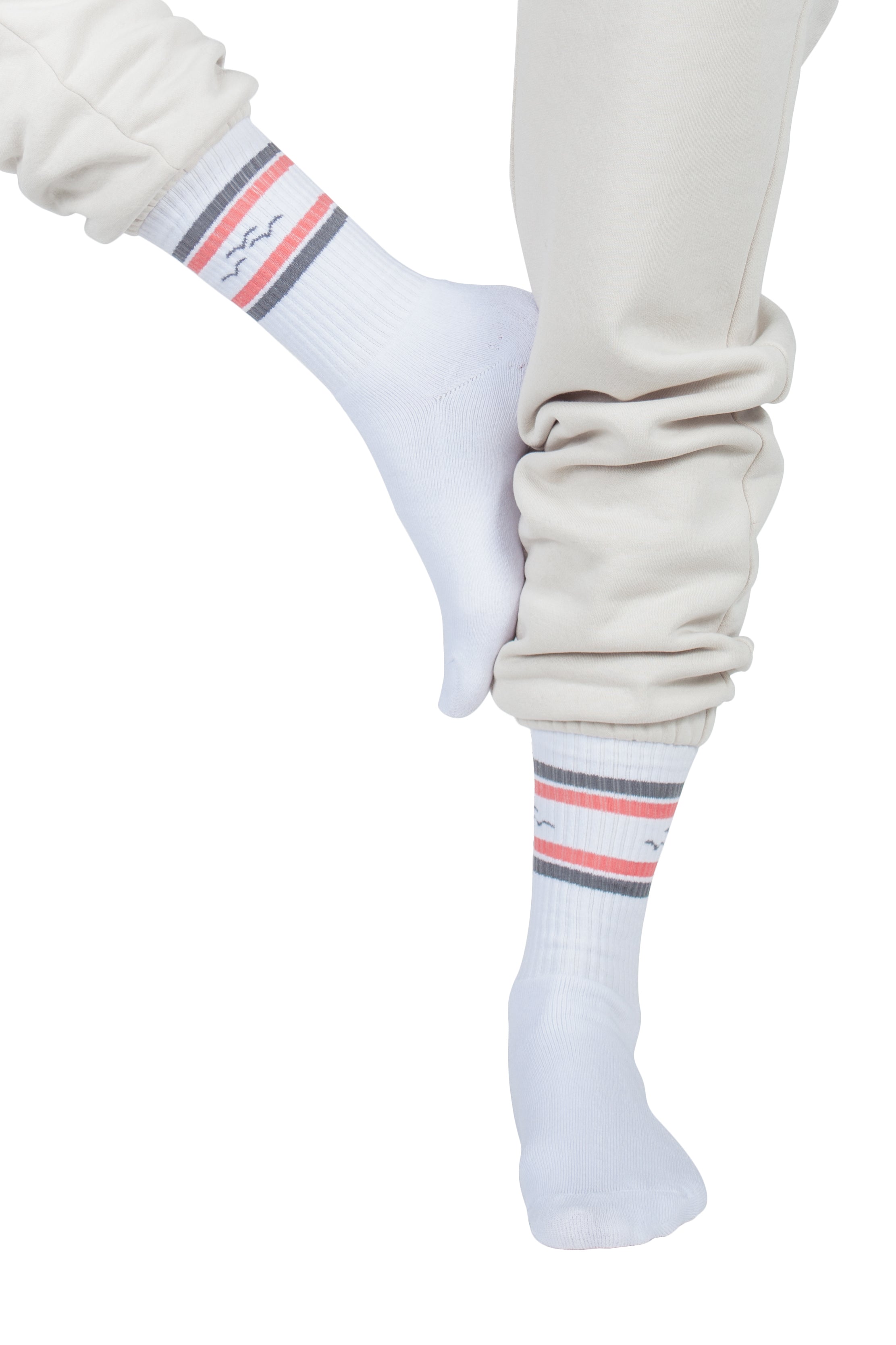 Lazy Rib Crew sock with jacquard stripes in baby pink